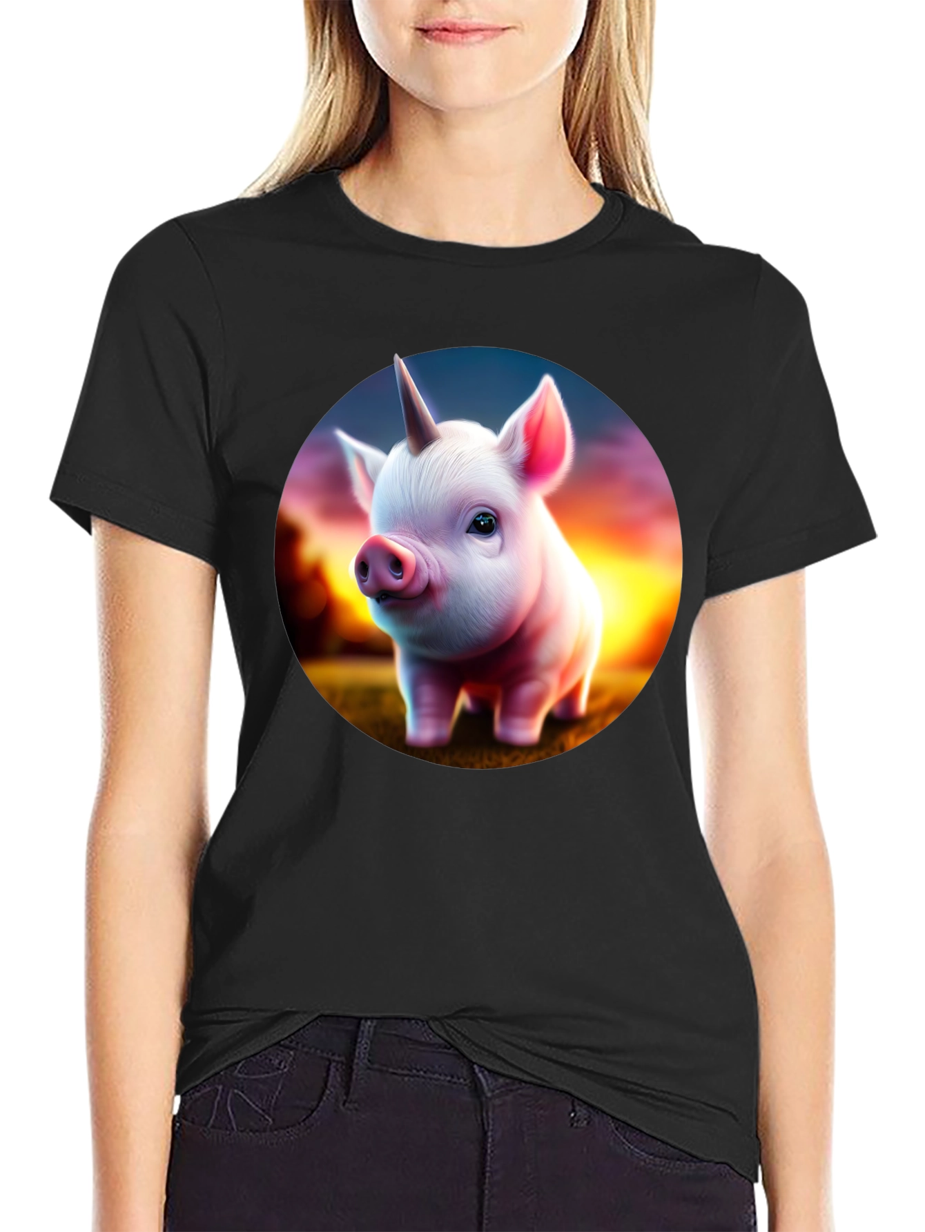 Unicorn Piglet Graphic T-Shirt - Black