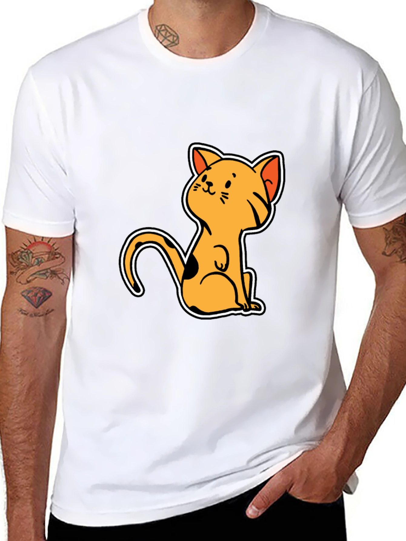 Cute Cat Cartoon Graphic Black T-Shirt