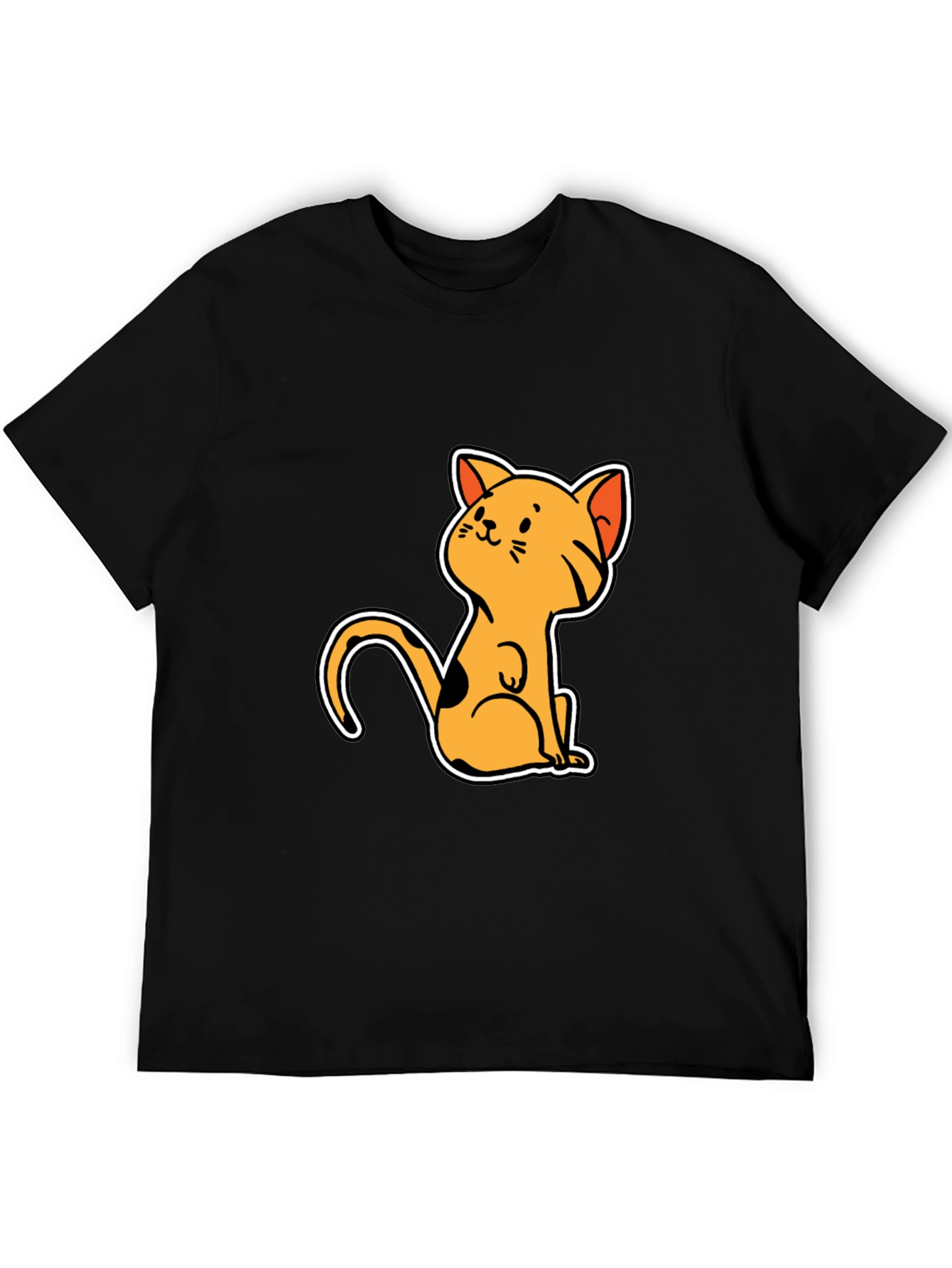 Cute Cat Cartoon Graphic Black T-Shirt