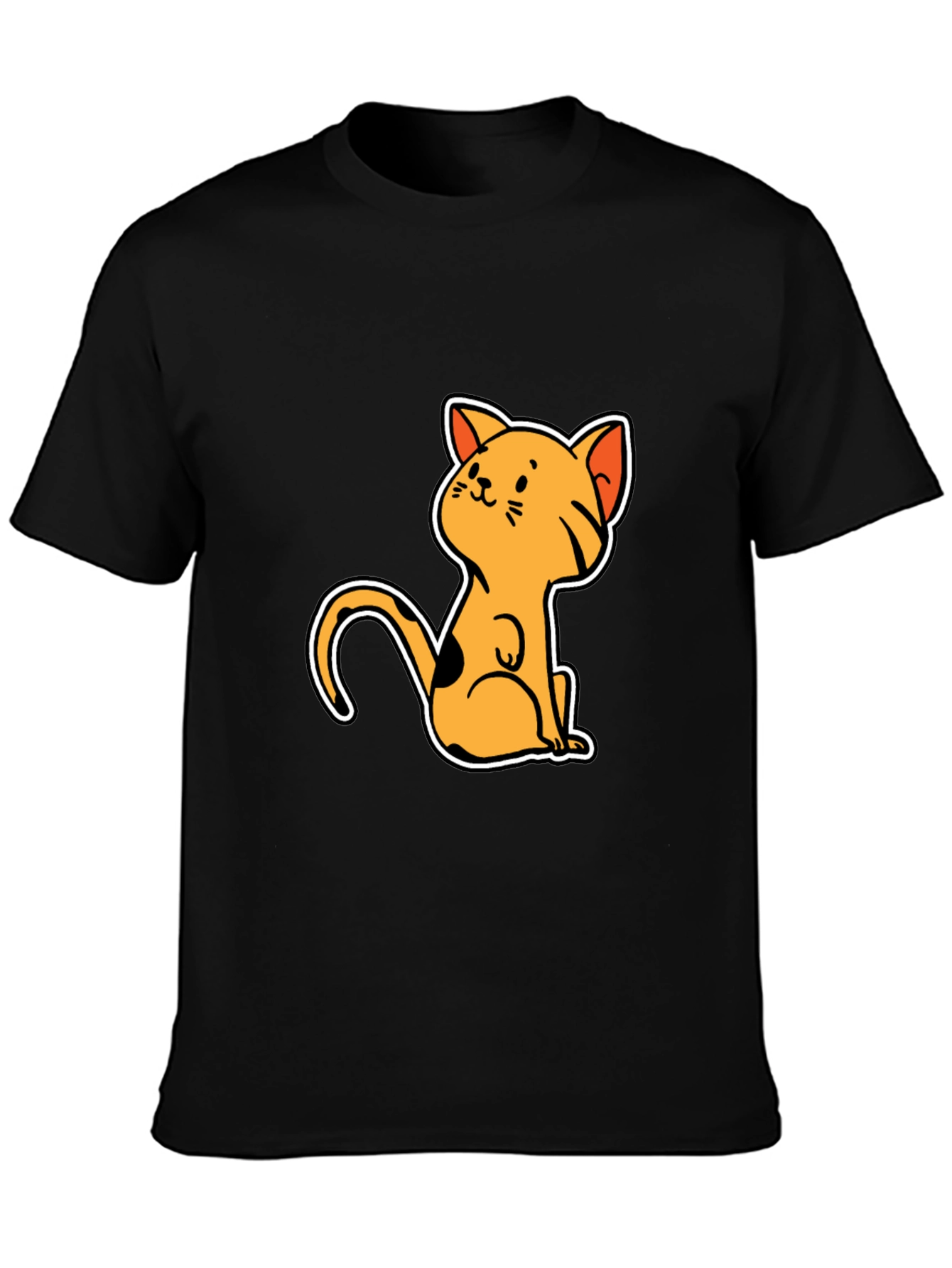 Cute Cat Cartoon Graphic Black T-Shirt