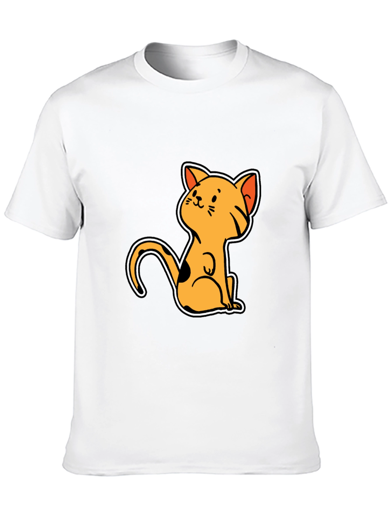 Cute Cat Cartoon Graphic Black T-Shirt