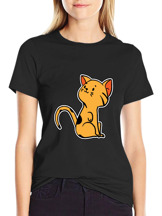 Cute Cat Cartoon Graphic Black T-Shirt