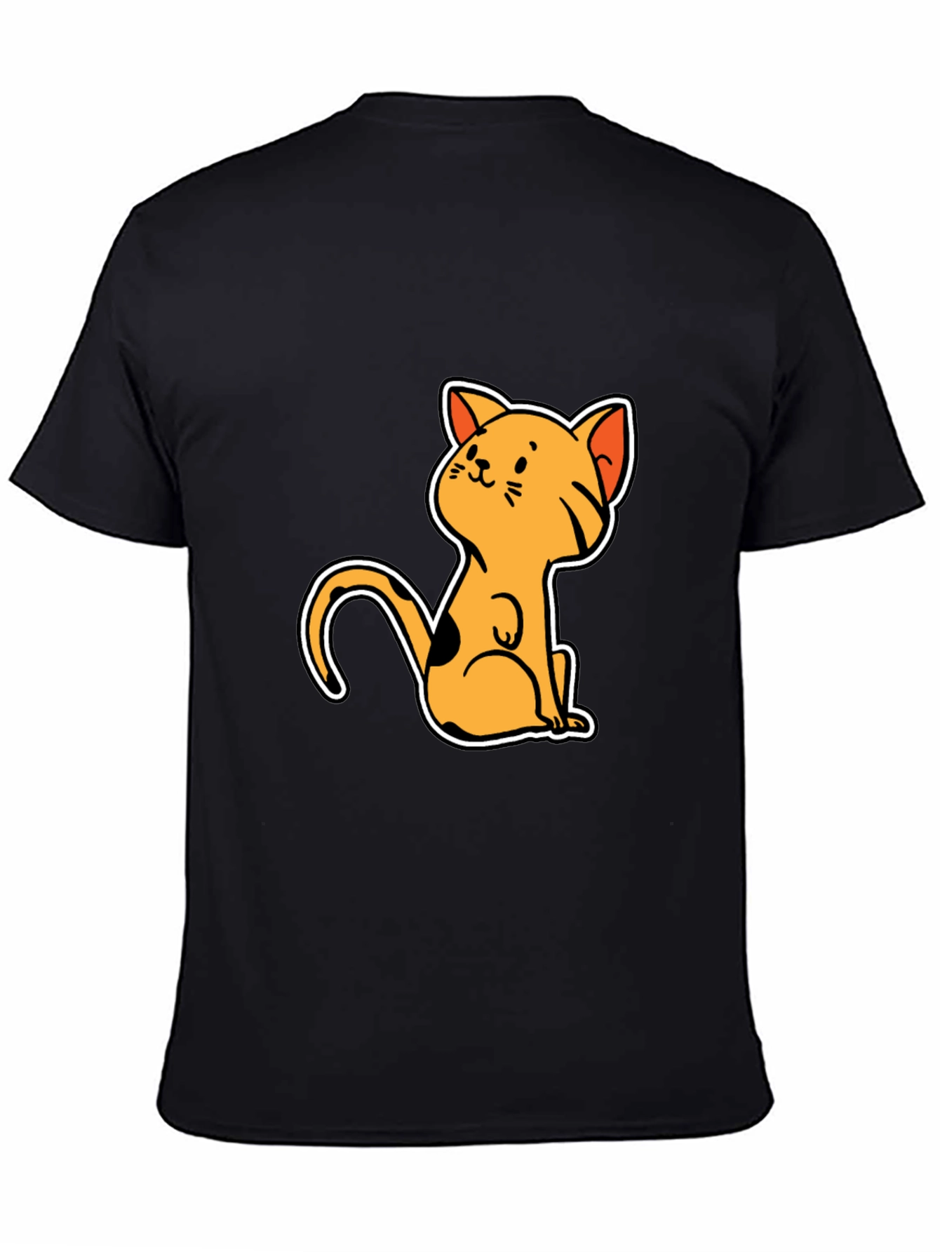 Cute Cat Cartoon Graphic Black T-Shirt