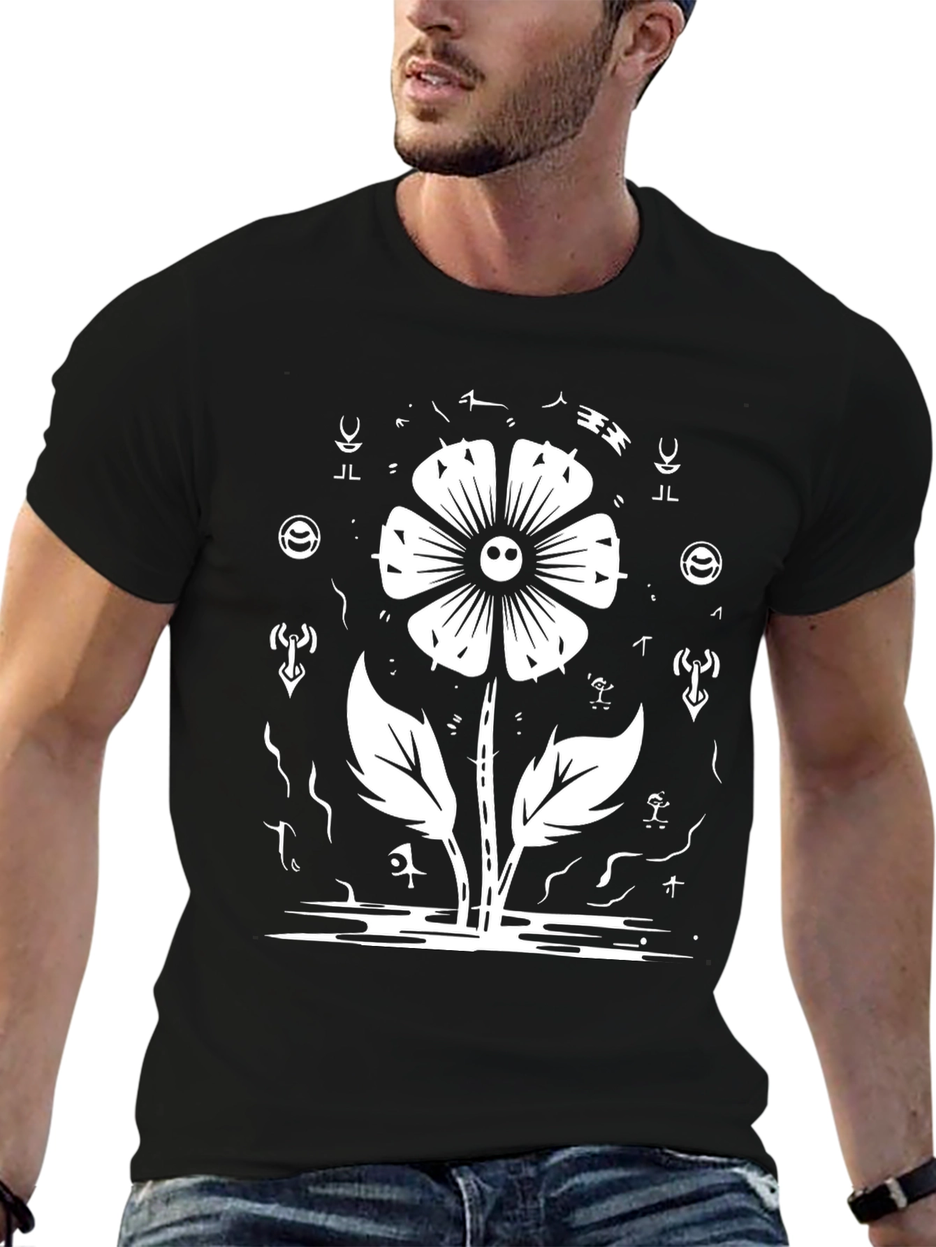 Skull Flower Graphic Tee - Black Cotton Shirt