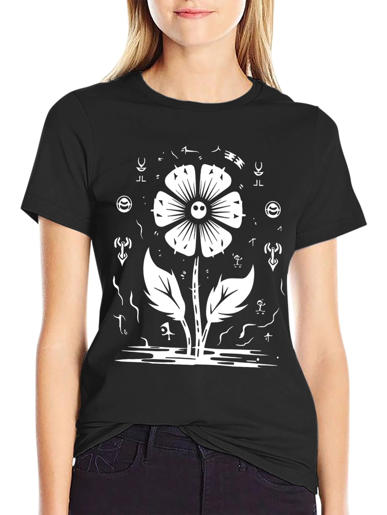 Skull Flower Graphic Tee - Black Cotton Shirt