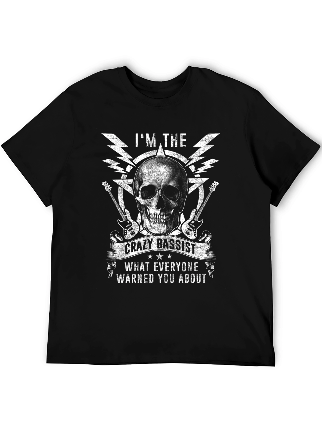 Crazy Bassist Graphic T-Shirt - Skull & Guitar Design
