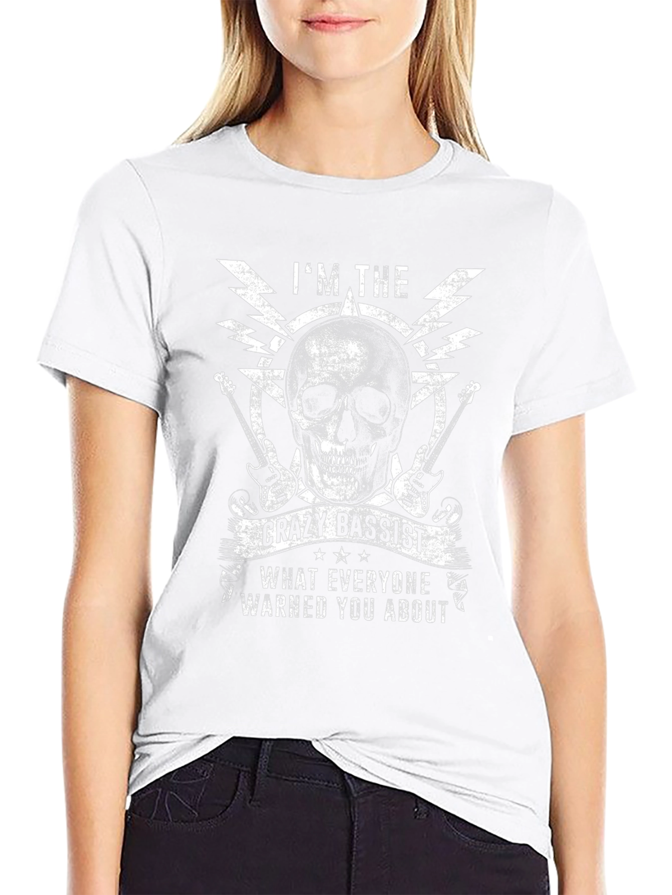 Crazy Bassist Graphic T-Shirt - Skull & Guitar Design