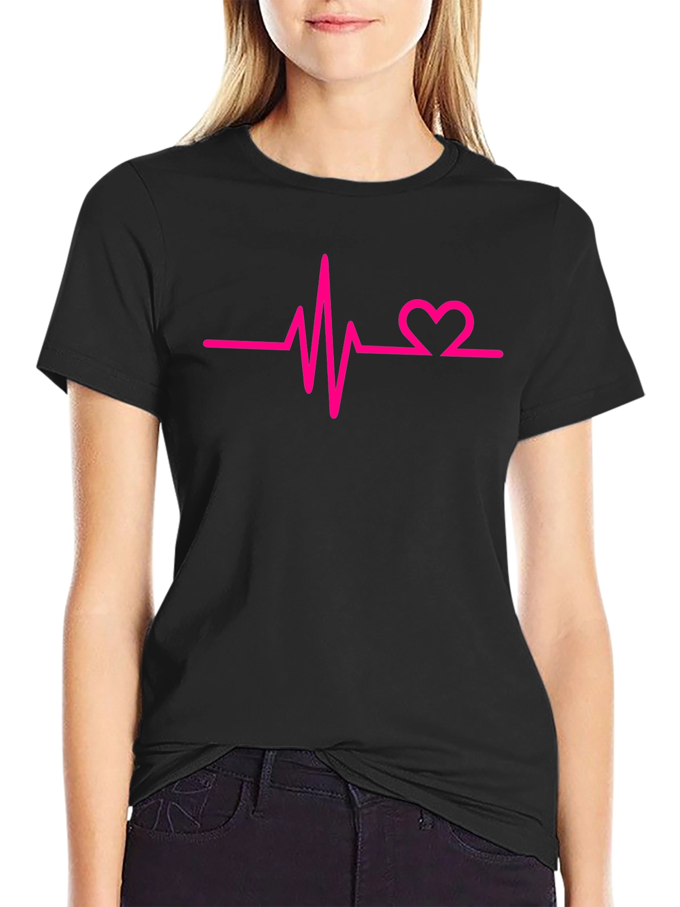 Heartbeat Graphic Tee - Black Cotton Casual