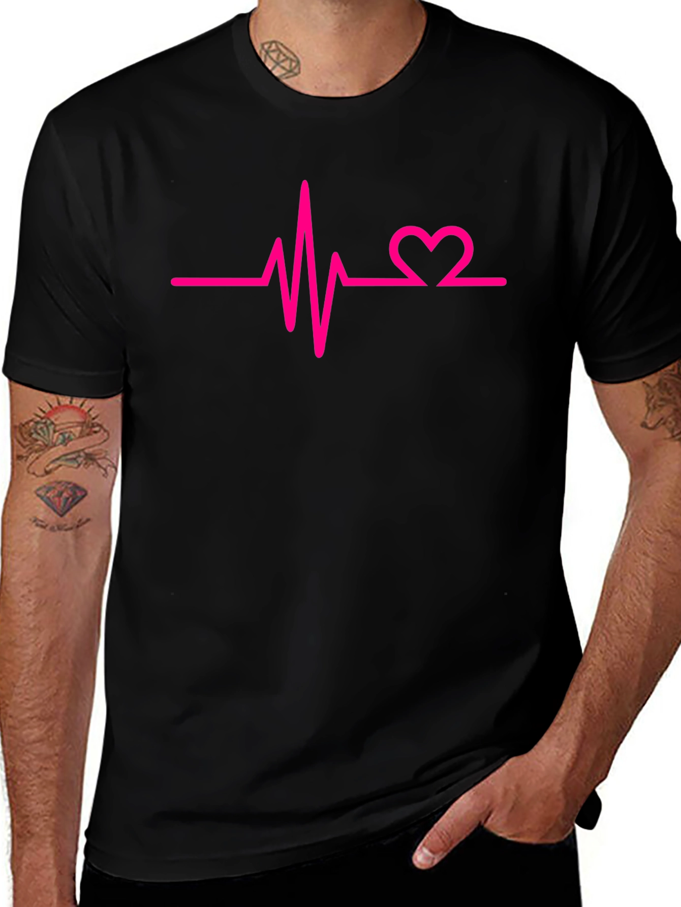 Heartbeat Graphic Tee - Black Cotton Casual