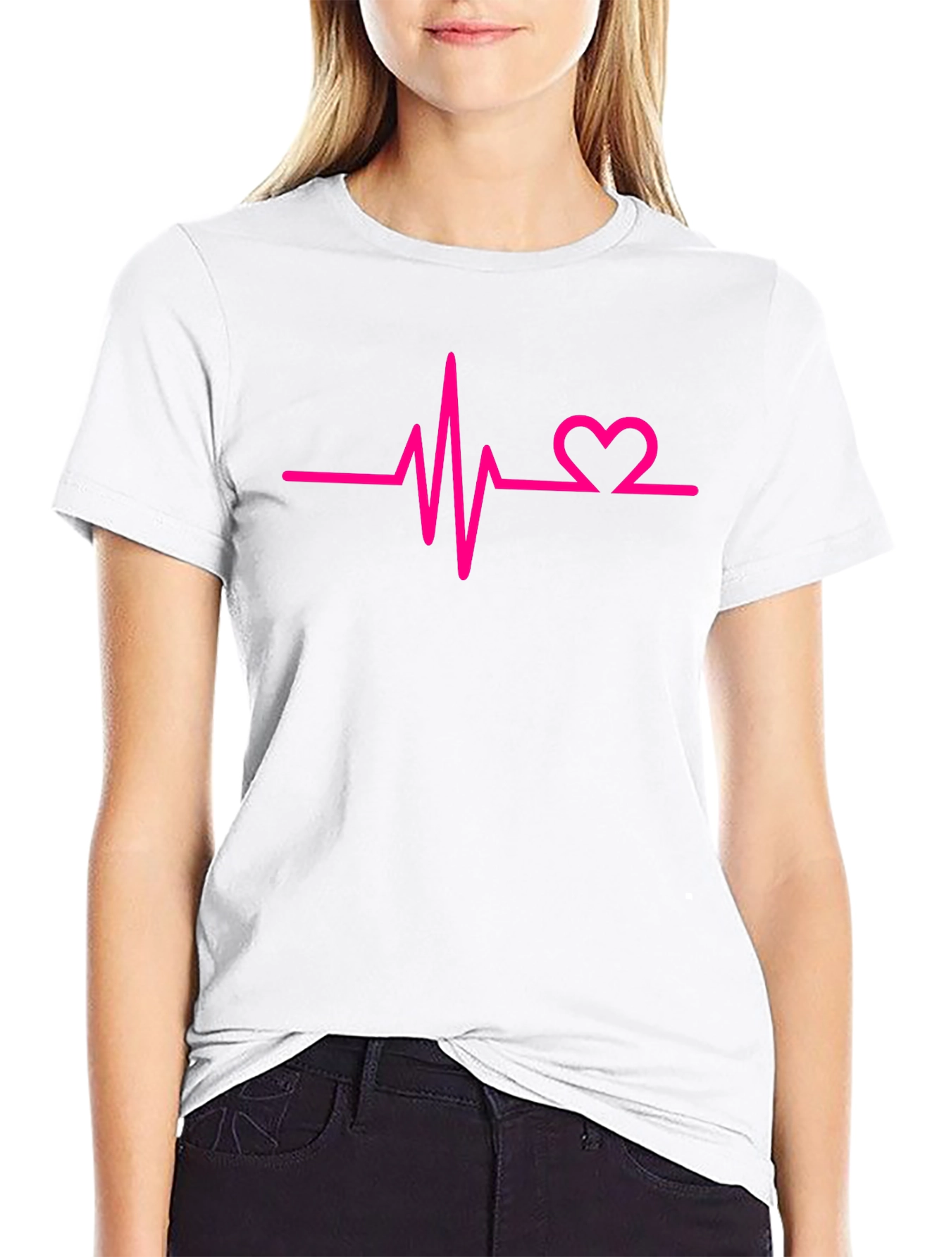 Heartbeat Graphic Tee - Black Cotton Casual