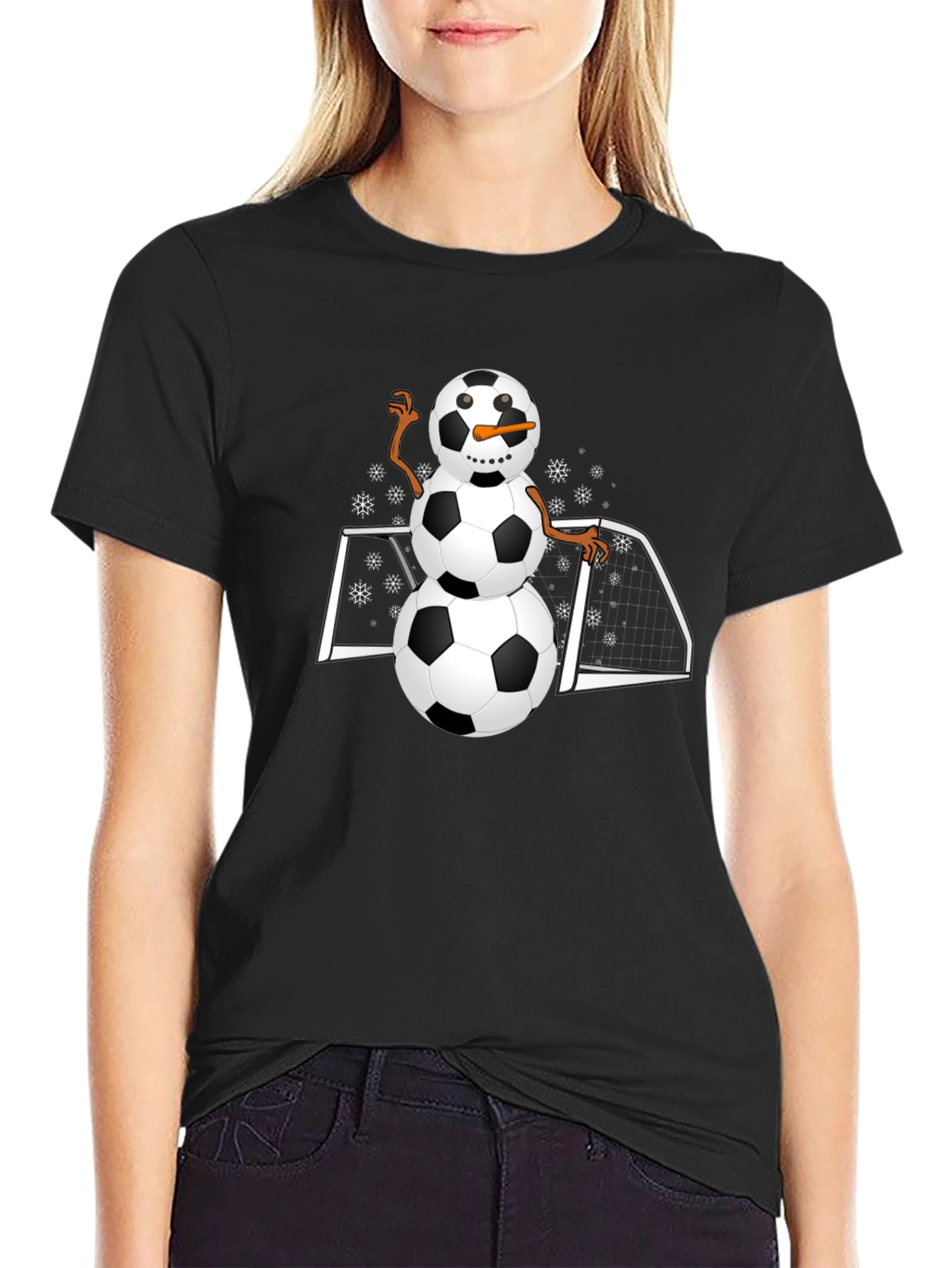 Soccer Snowman Graphic T-Shirt - Black