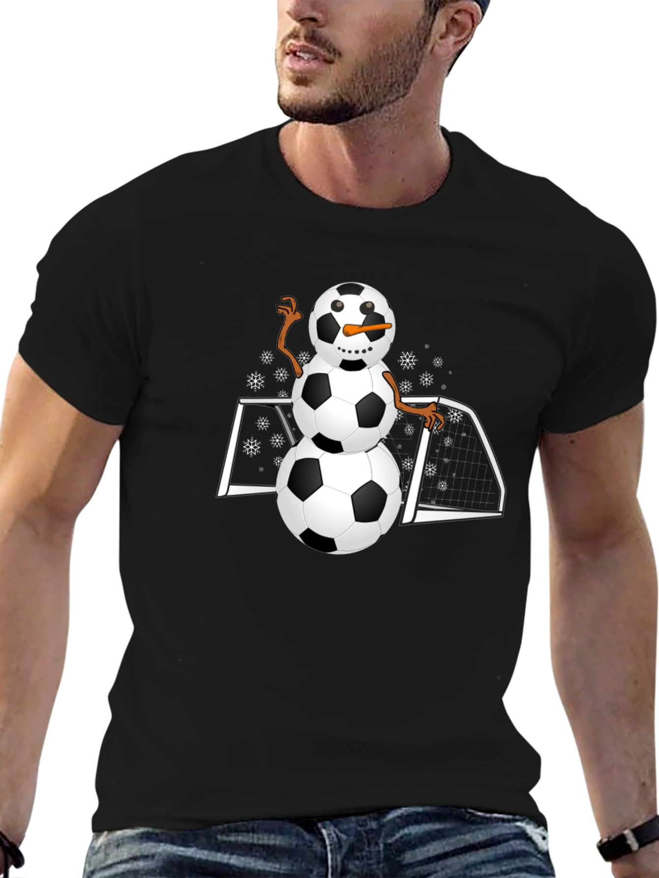 Soccer Snowman Graphic T-Shirt - Black