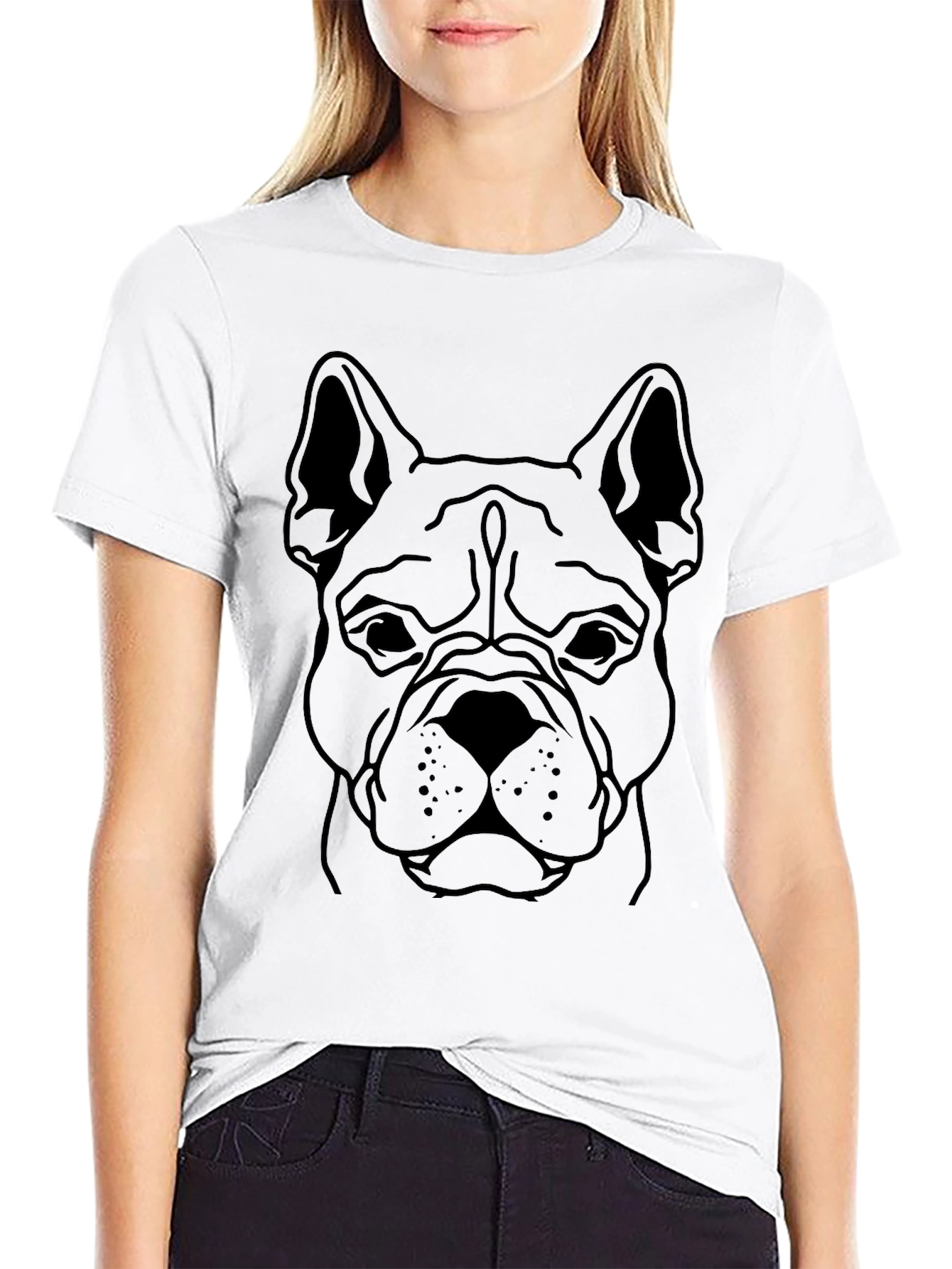 Bulldog Outline Graphic Tee - Black Cotton