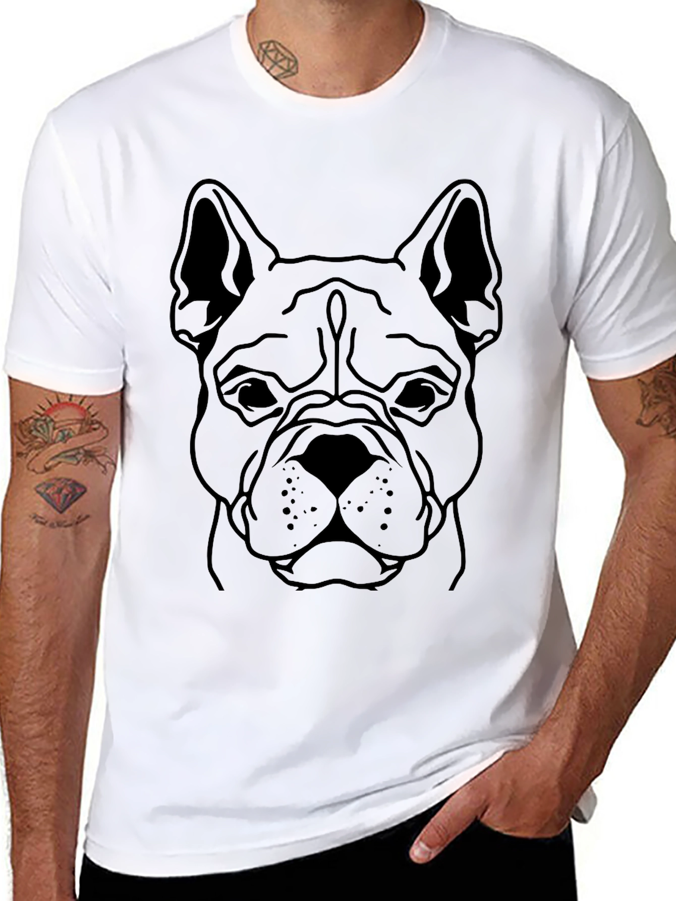 Bulldog Outline Graphic Tee - Black Cotton