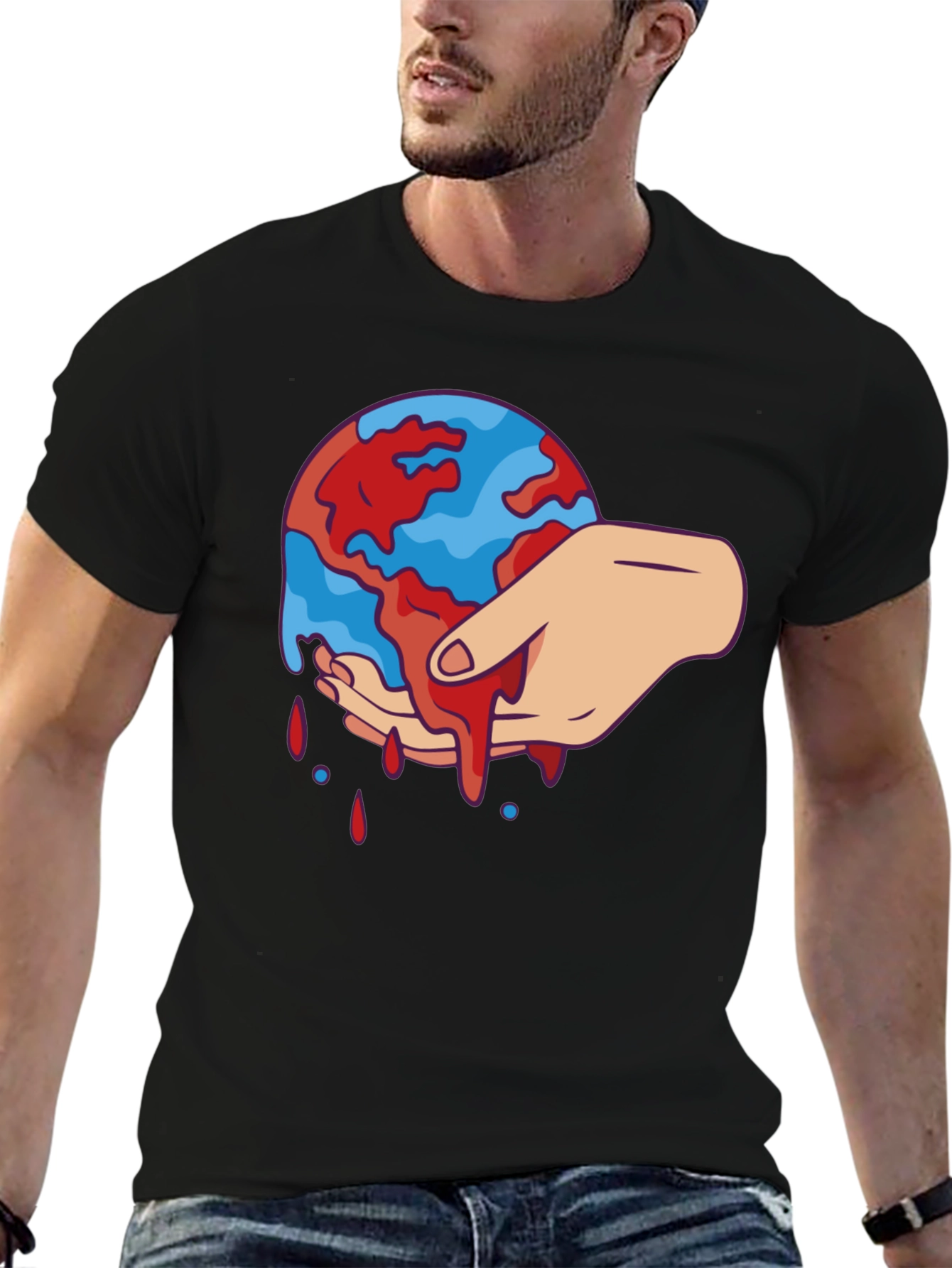 Bleeding Earth Graphic Tee - Black Cotton T-Shirt
