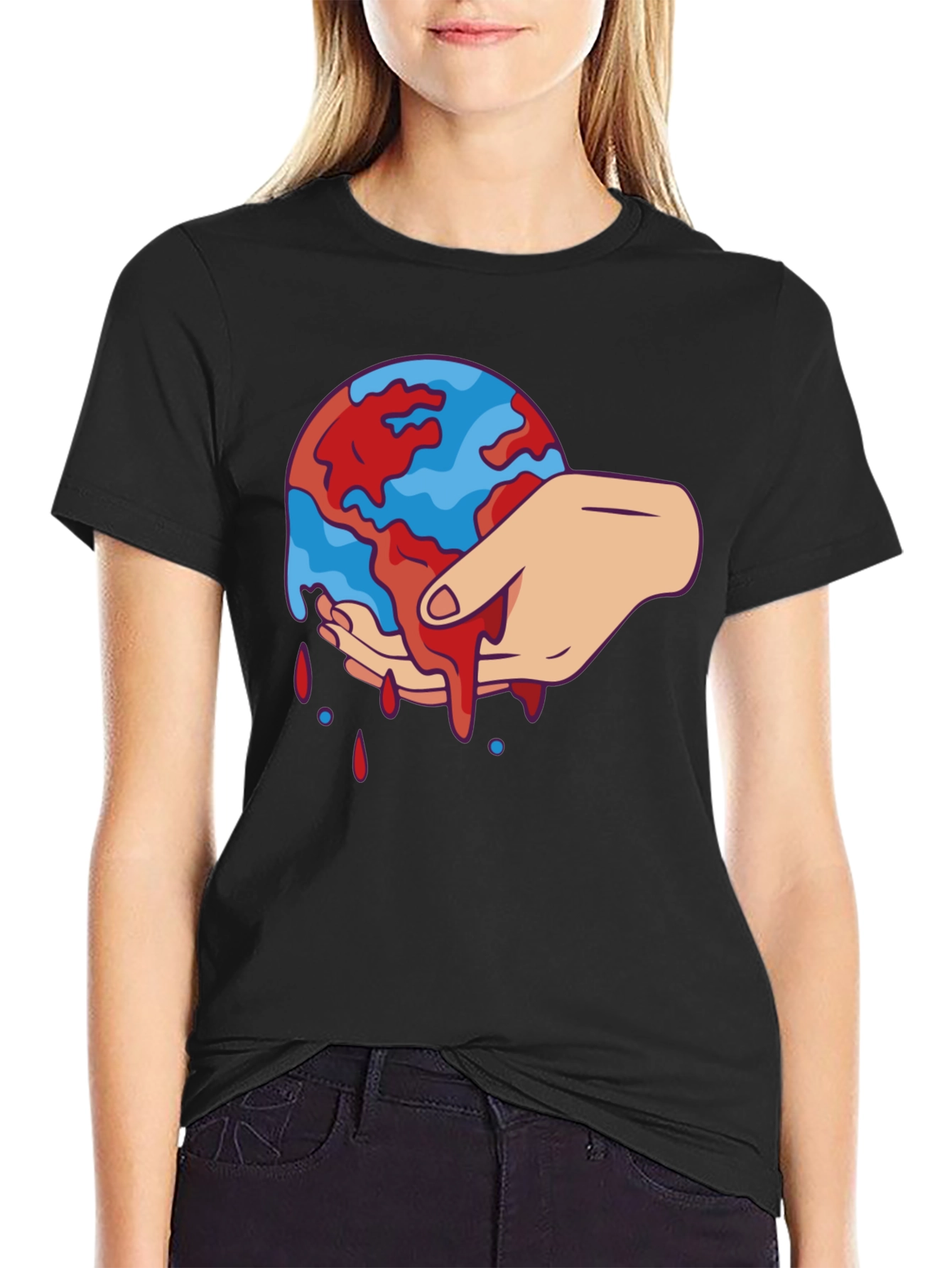 Bleeding Earth Graphic Tee - Black Cotton T-Shirt