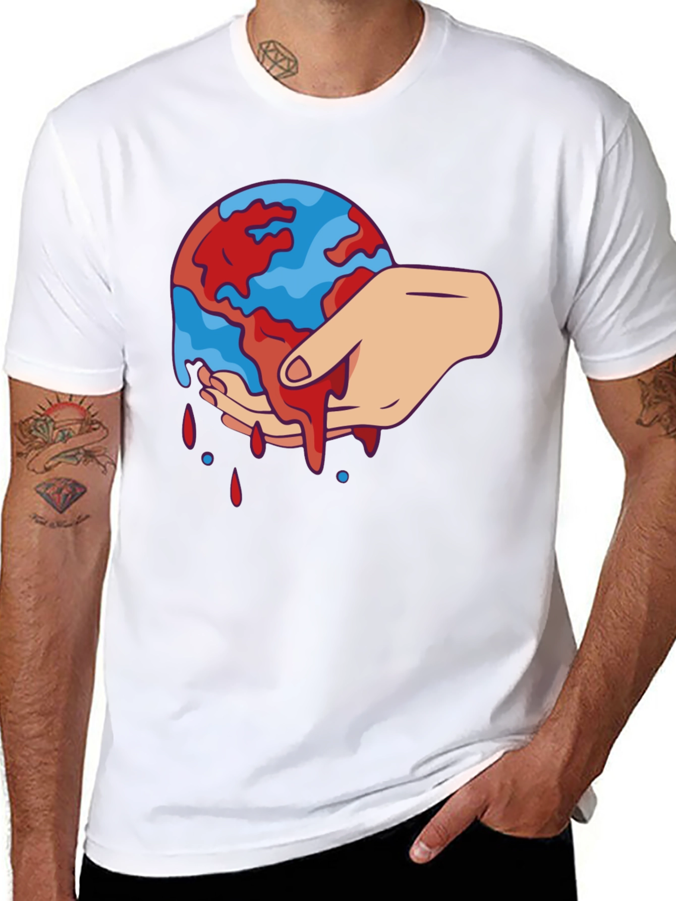 Bleeding Earth Graphic Tee - Black Cotton T-Shirt