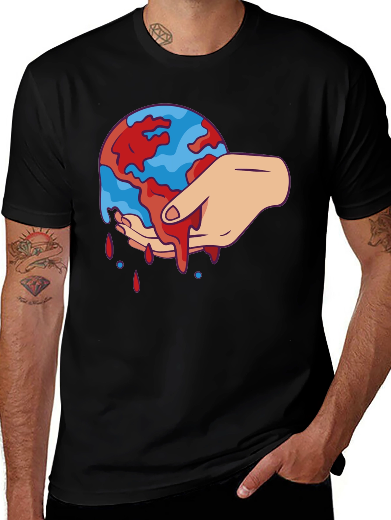 Bleeding Earth Graphic Tee - Black Cotton T-Shirt