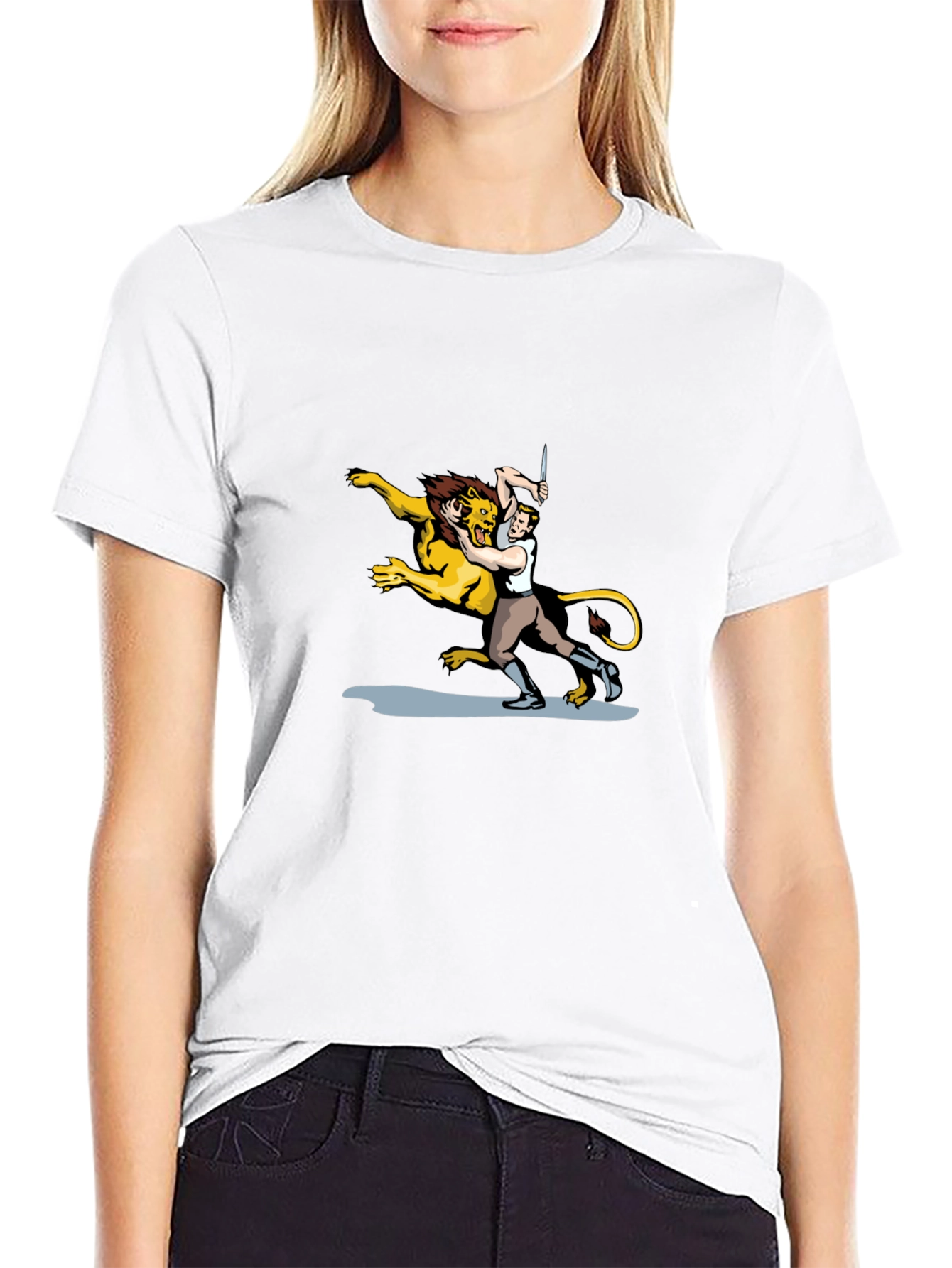 Lion Wrestler Graphic Tee - Classic Black T-Shirt
