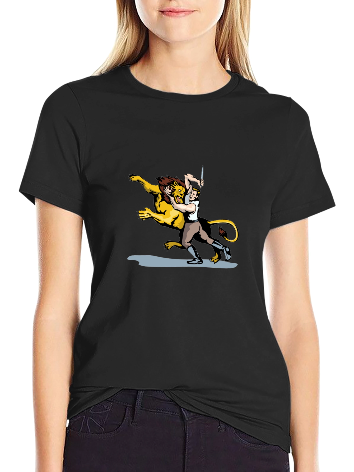 Lion Wrestler Graphic Tee - Classic Black T-Shirt