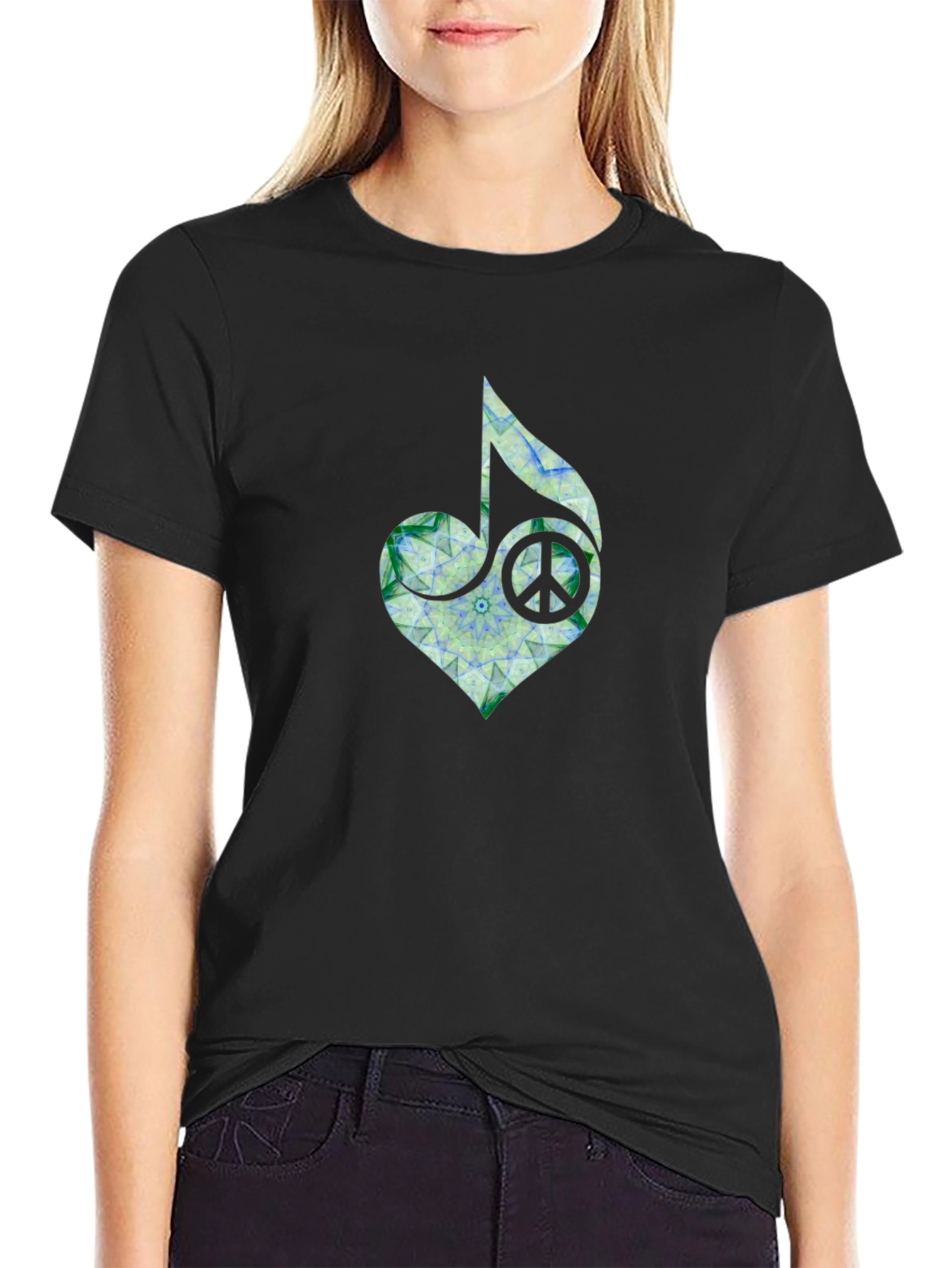 Peace Heart Music Note T-Shirt - Black