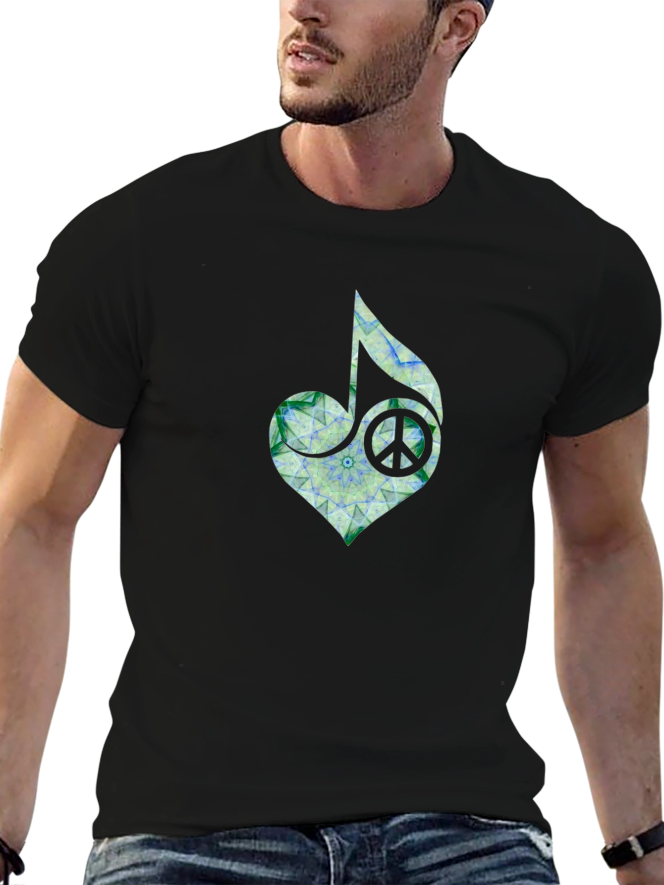 Peace Heart Music Note T-Shirt - Black