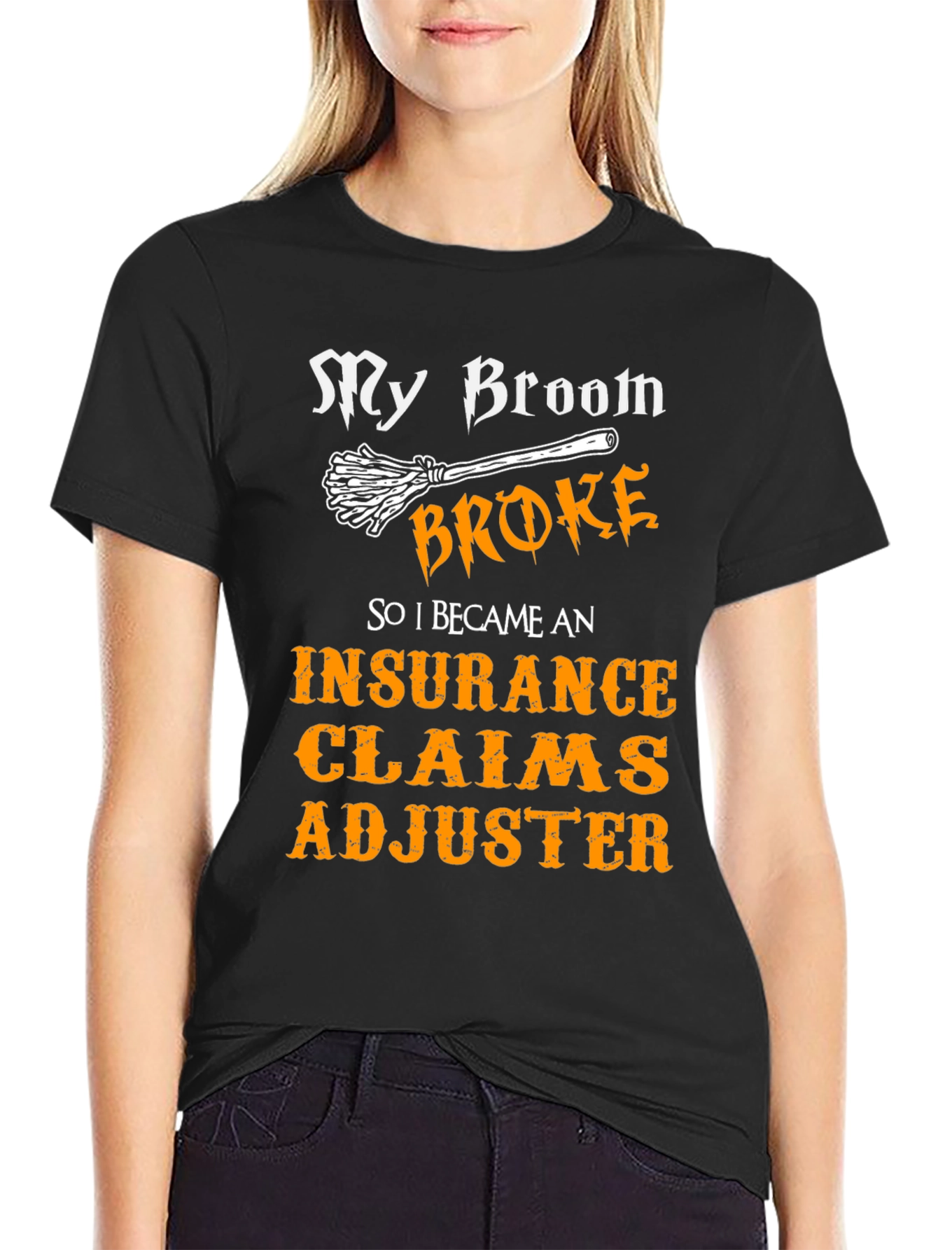 Broom Broke Insurance Adjuster T-Shirt Funny Halloween Tee