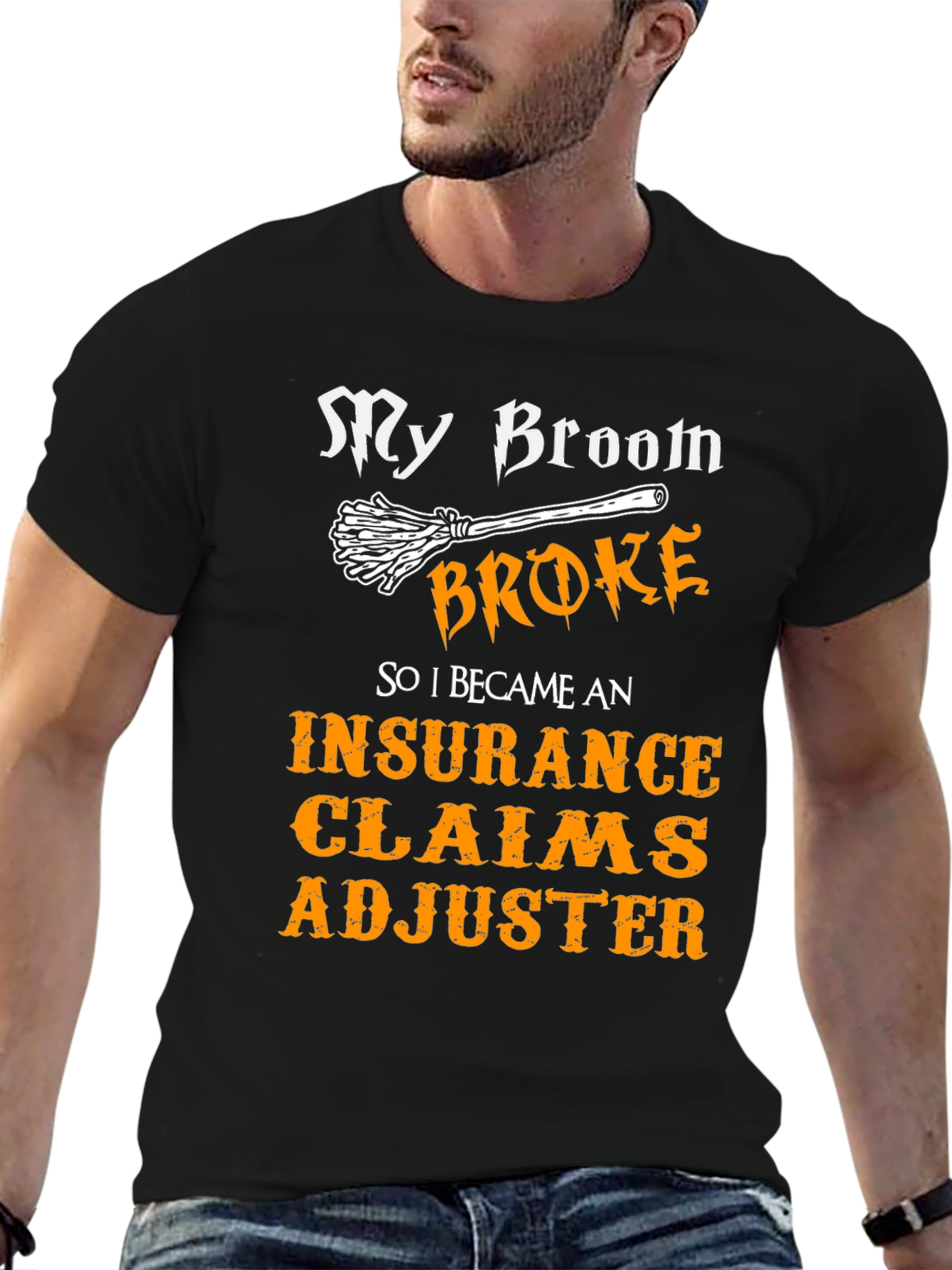 Broom Broke Insurance Adjuster T-Shirt Funny Halloween Tee