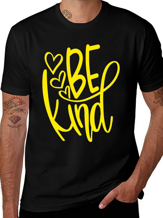 Be Kind T-Shirt - Black Crew Neck Tee with Heart Design