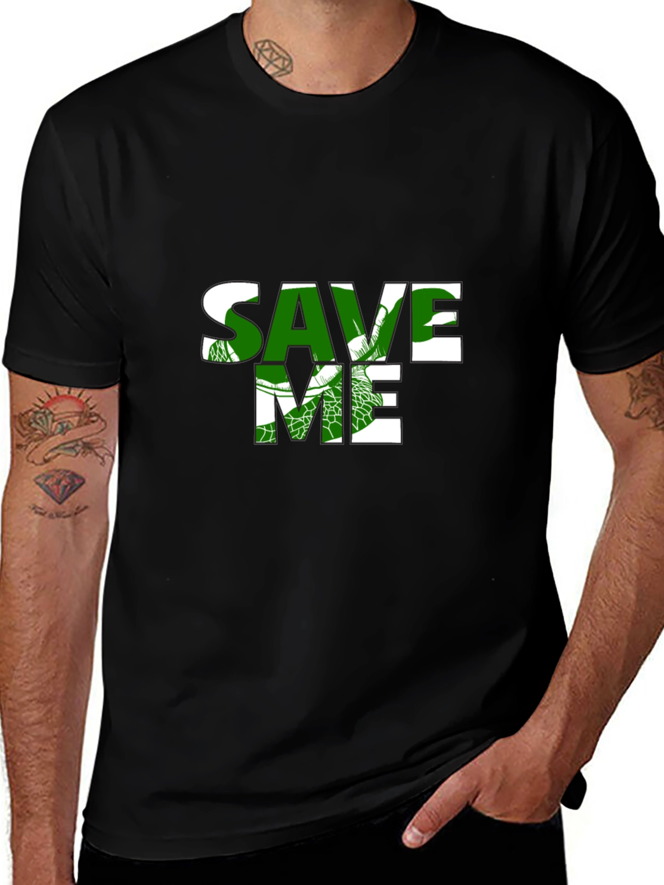 Save Me Sea Turtle T-Shirt - Black