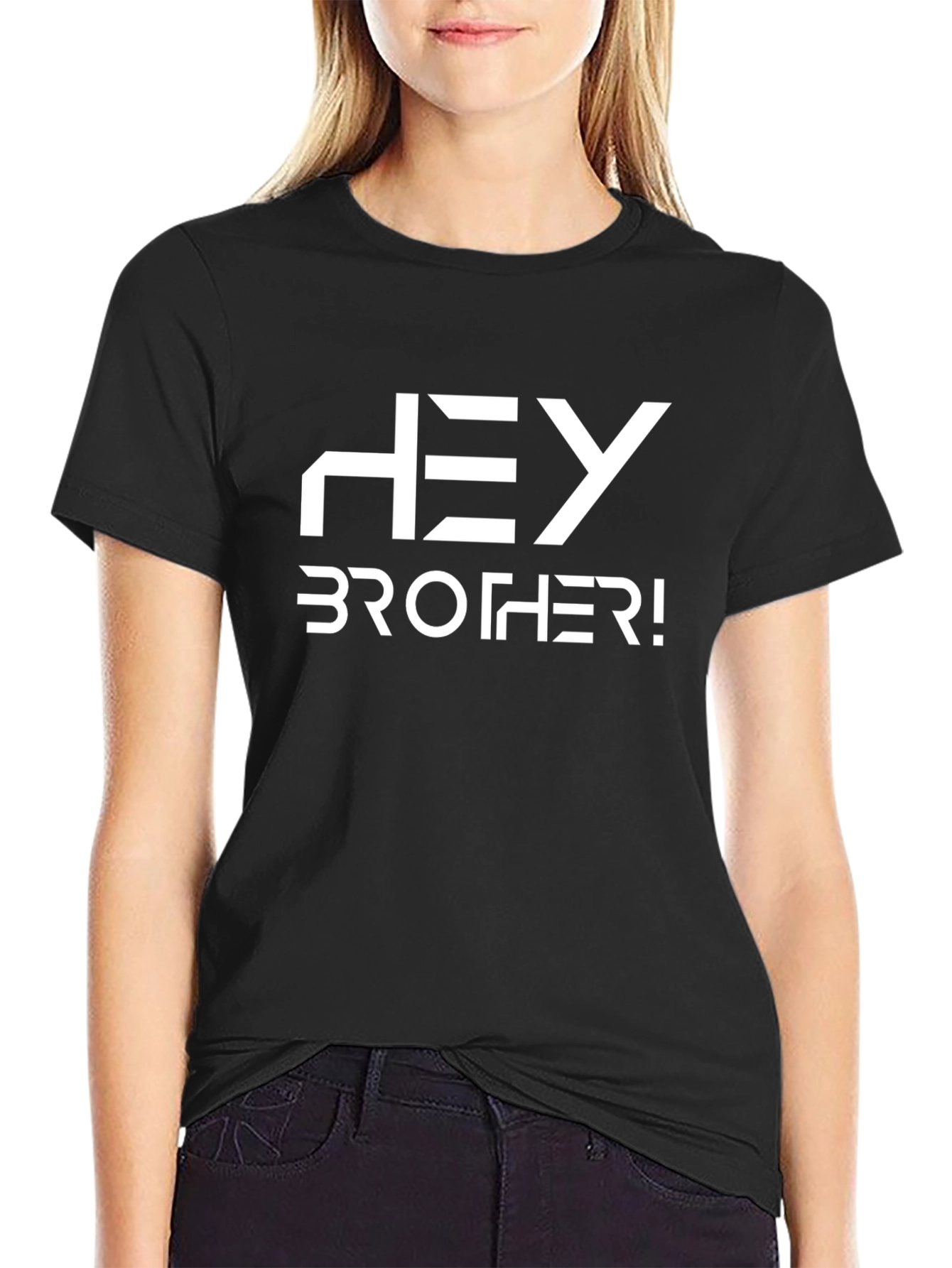 Hey Brother! Black Graphic Tee - Casual Style