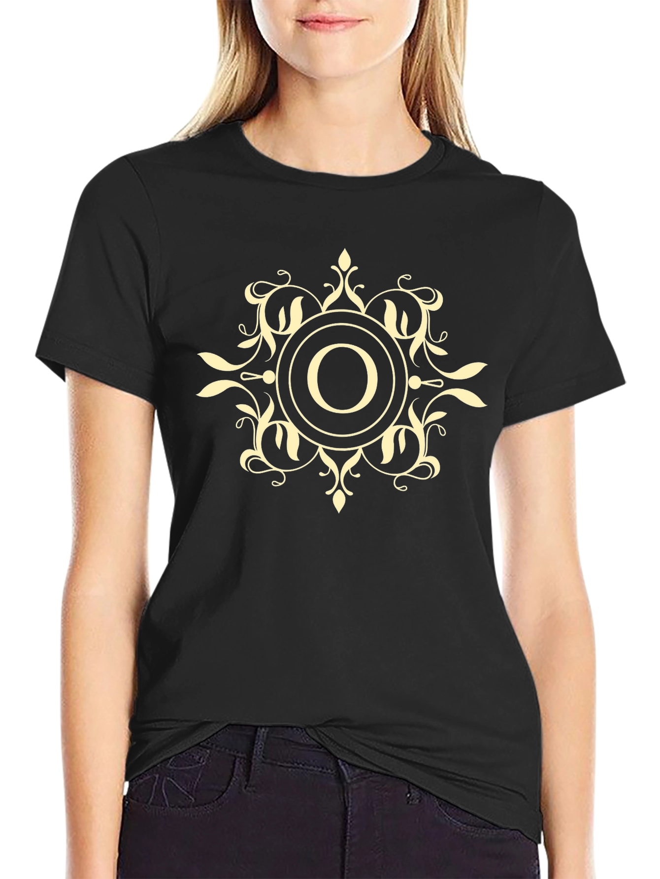 Ornate Initial O Black T-Shirt