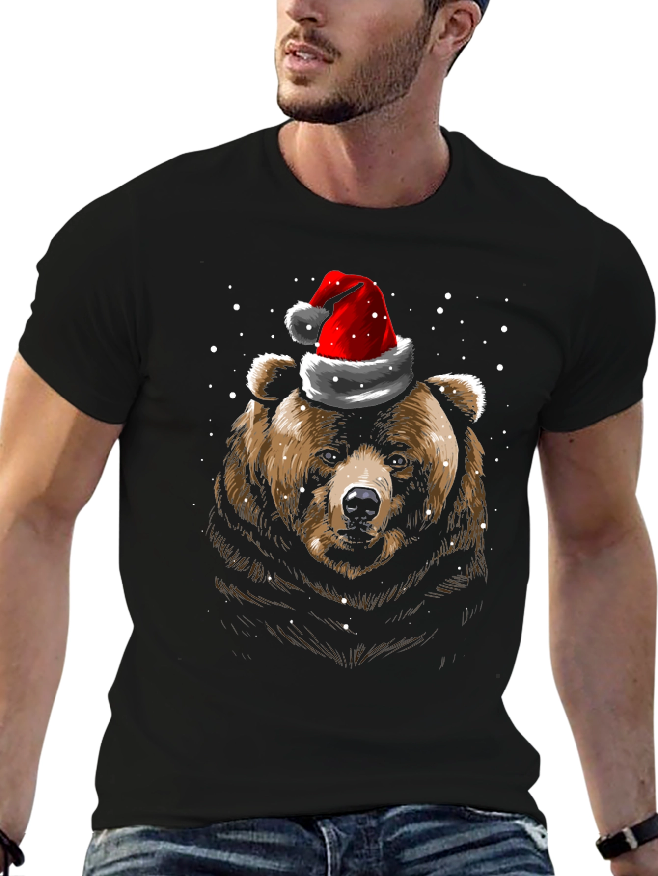 Bear in Santa Hat Christmas T-Shirt