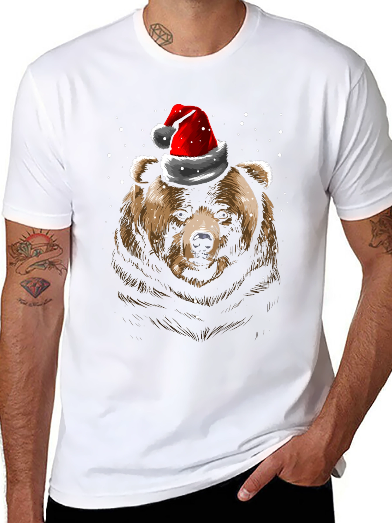 Bear in Santa Hat Christmas T-Shirt