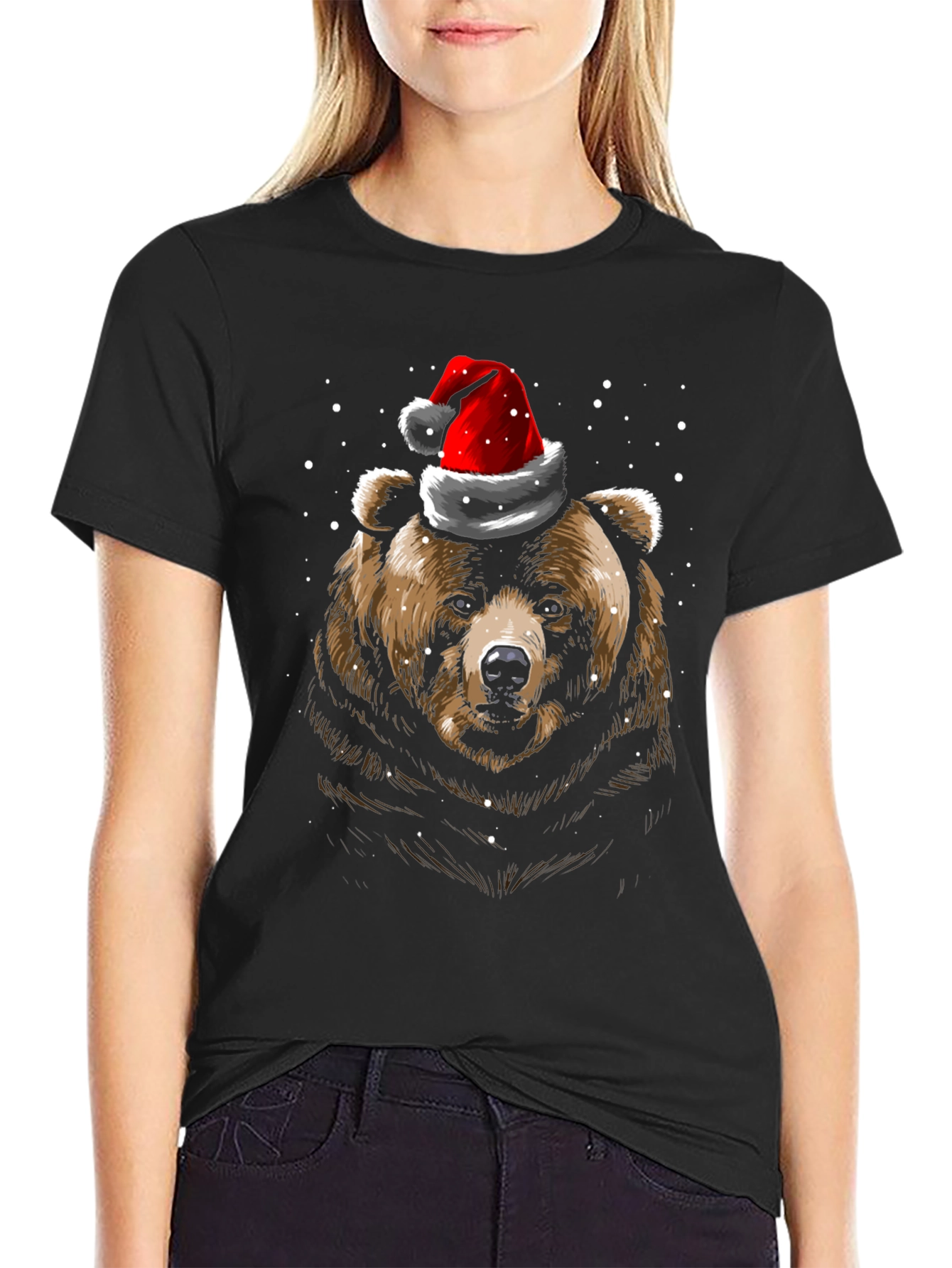 Bear in Santa Hat Christmas T-Shirt