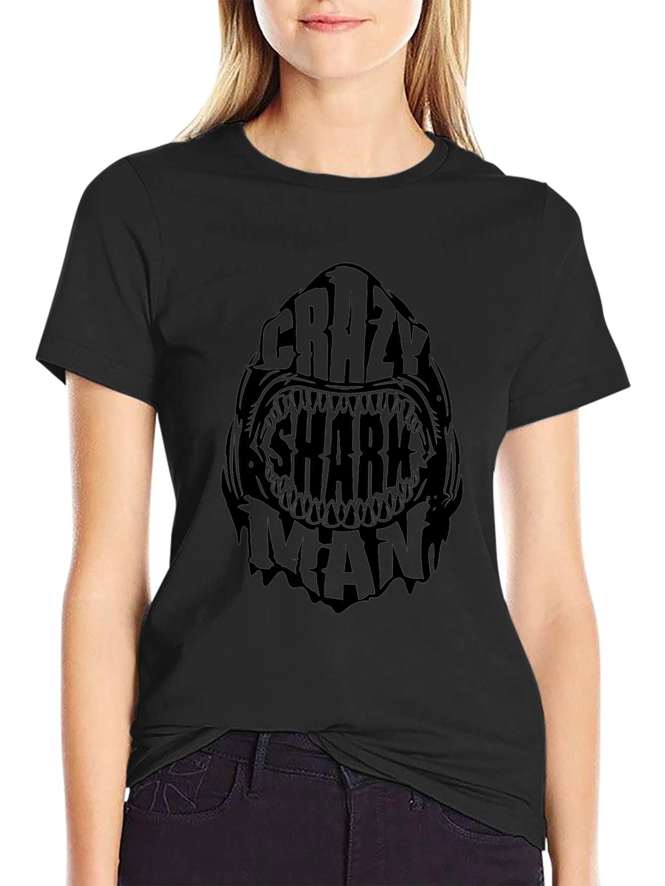 Crazy Shark Man Black Graphic Tee