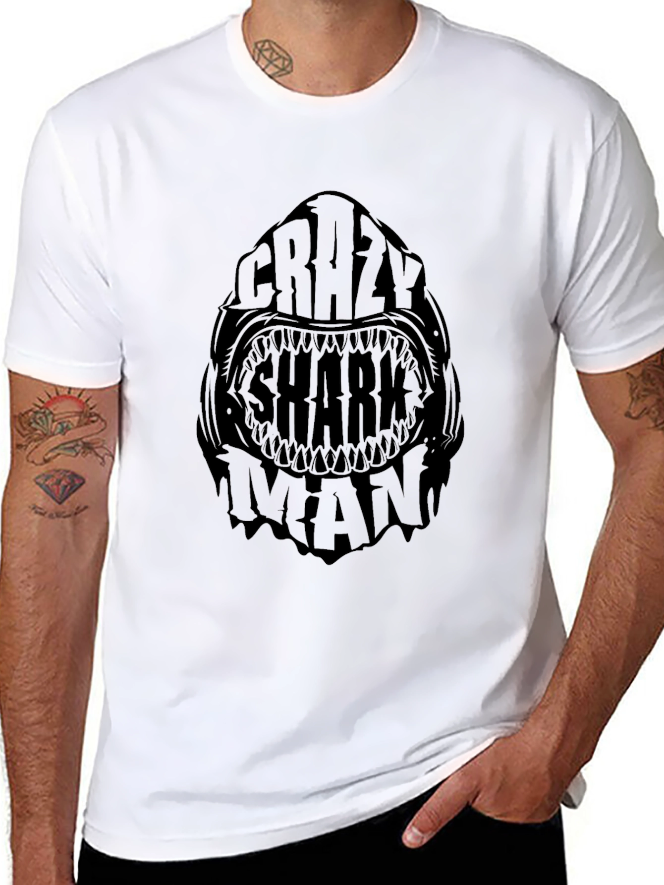 Crazy Shark Man Black Graphic Tee