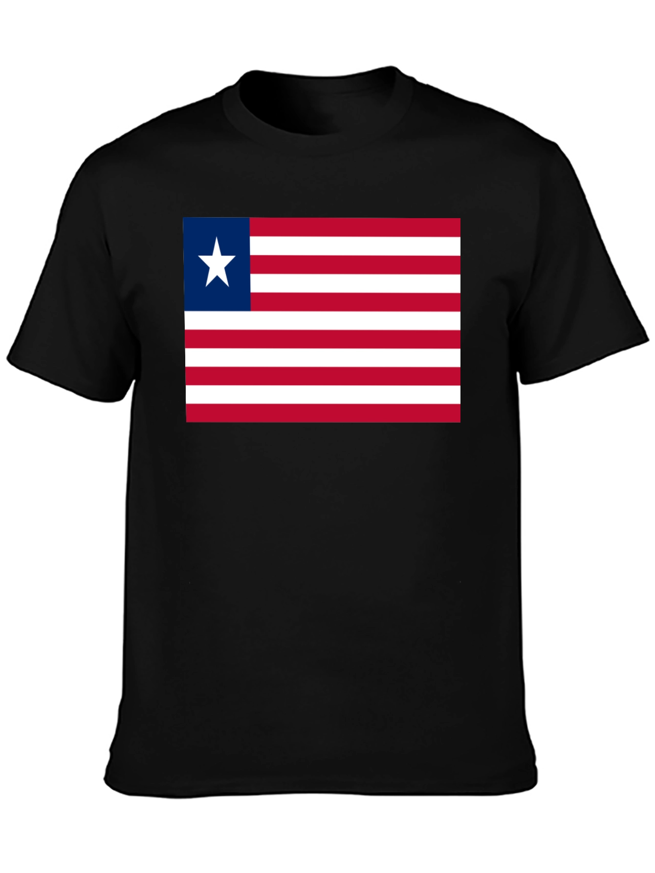 Liberia Flag Graphic T-Shirt - Black Casual Tee