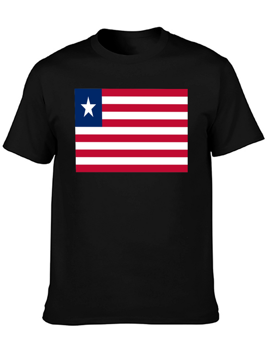 Liberia Flag Graphic T-Shirt - Black Casual Tee