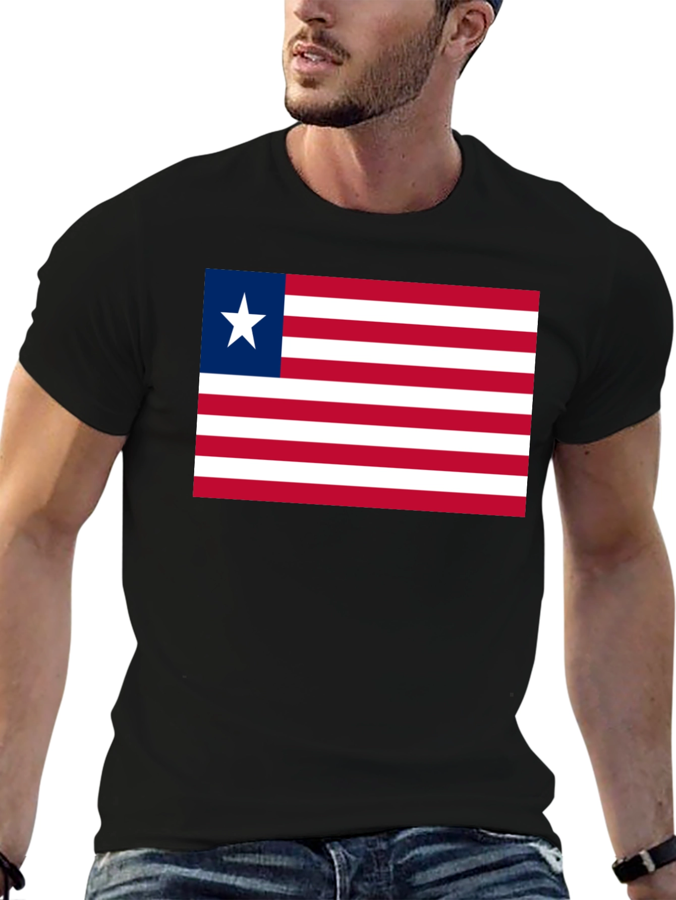 Liberia Flag Graphic T-Shirt - Black Casual Tee