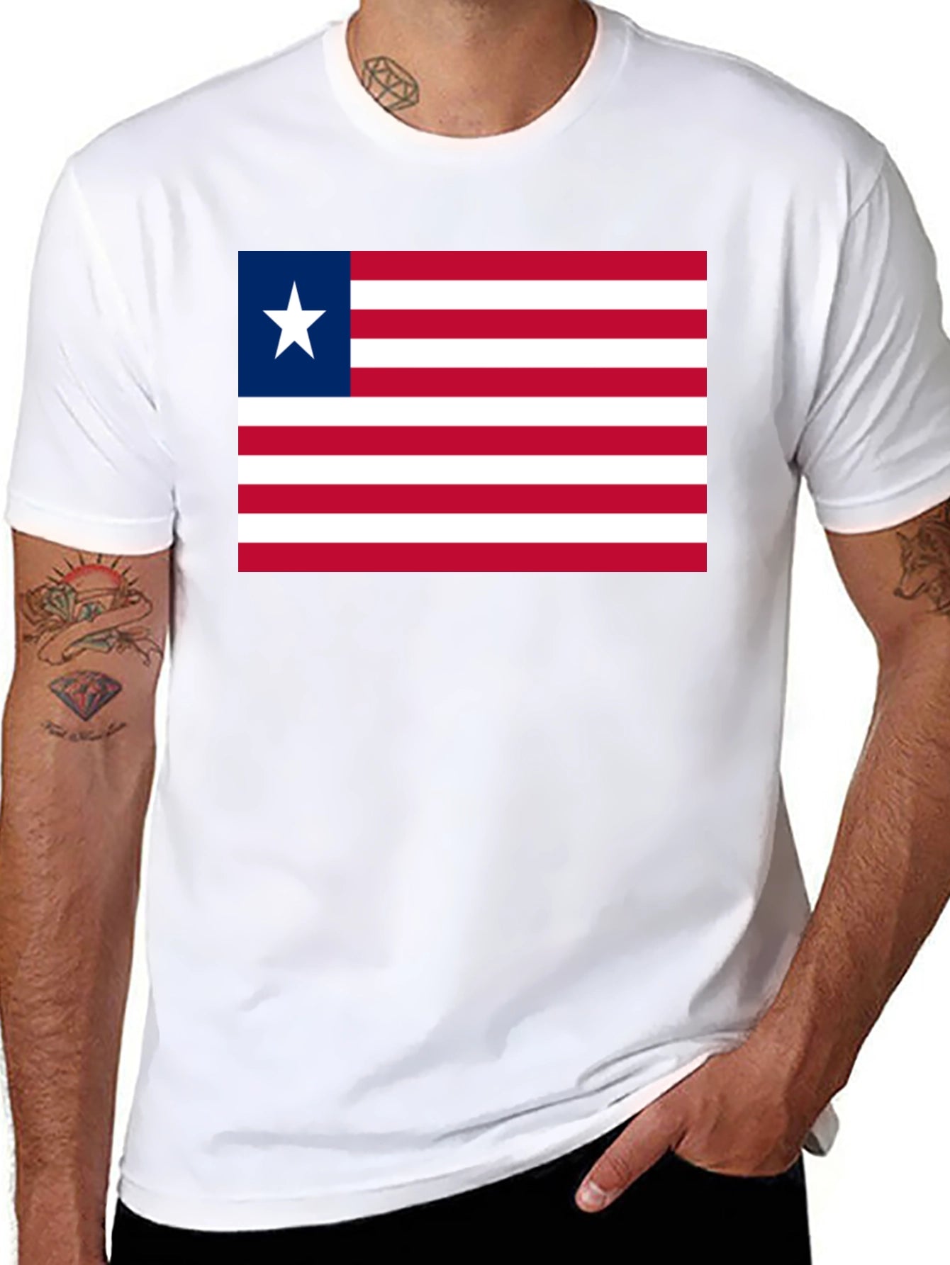Liberia Flag Graphic T-Shirt - Black Casual Tee