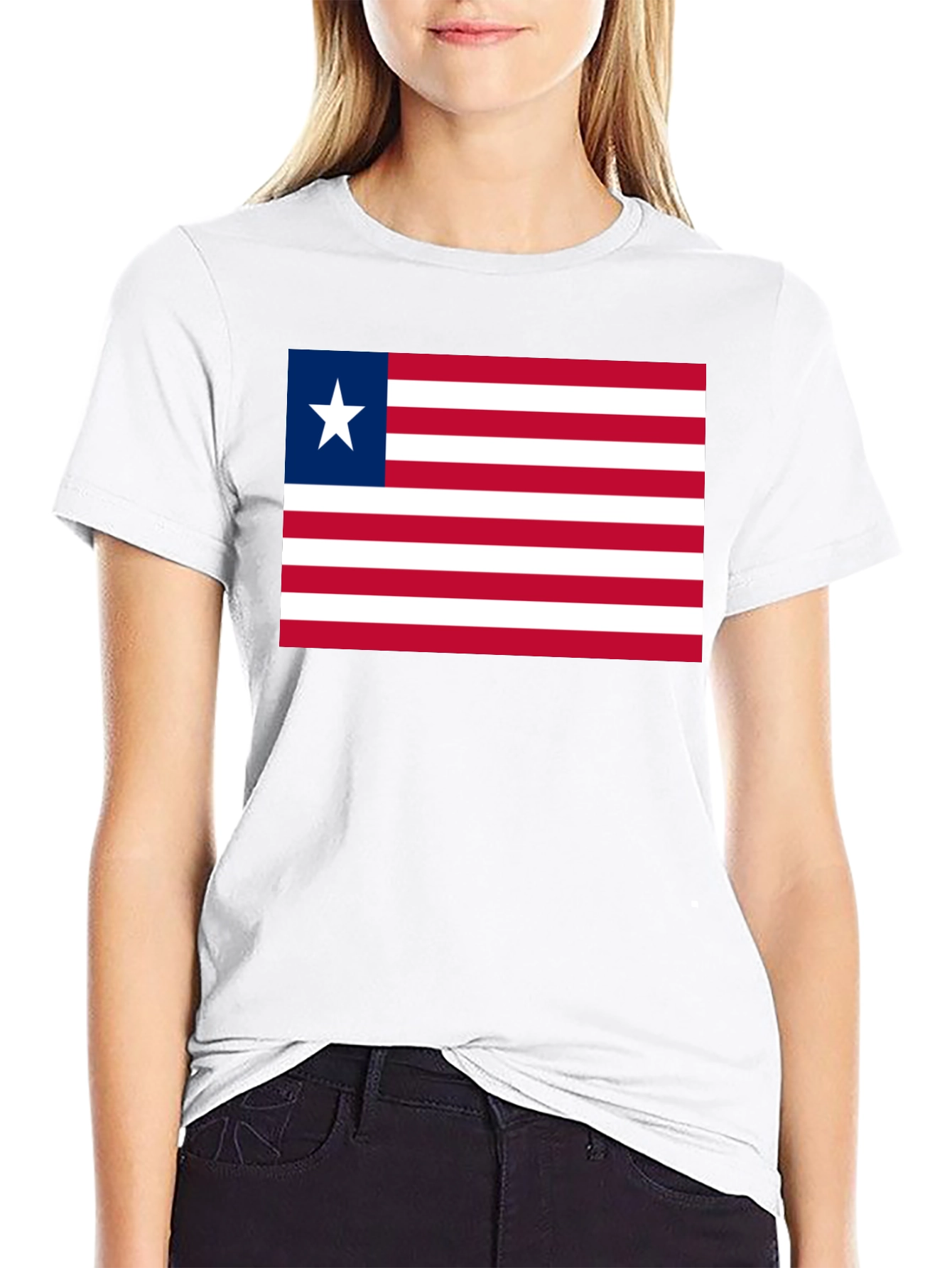 Liberia Flag Graphic T-Shirt - Black Casual Tee