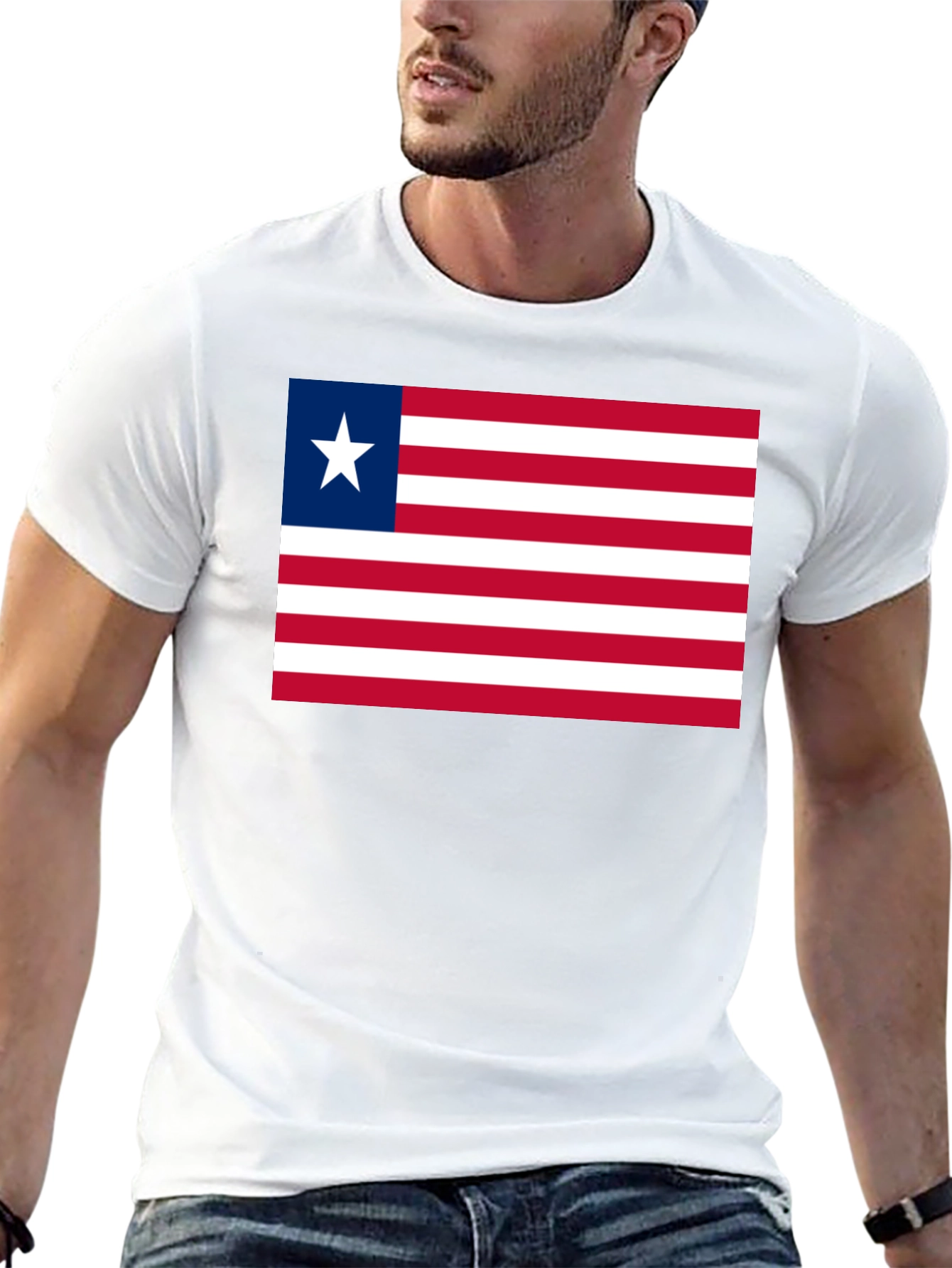 Liberia Flag Graphic T-Shirt - Black Casual Tee