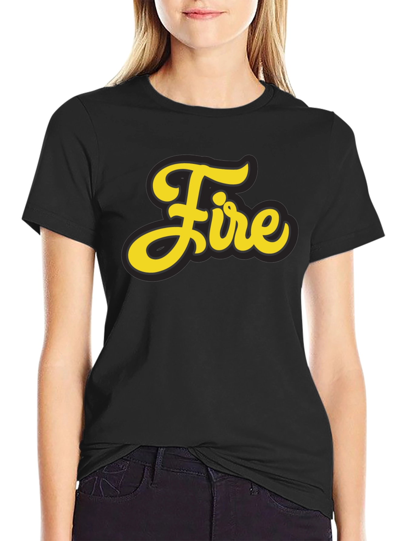 Fire Graphic Print Black T-Shirt