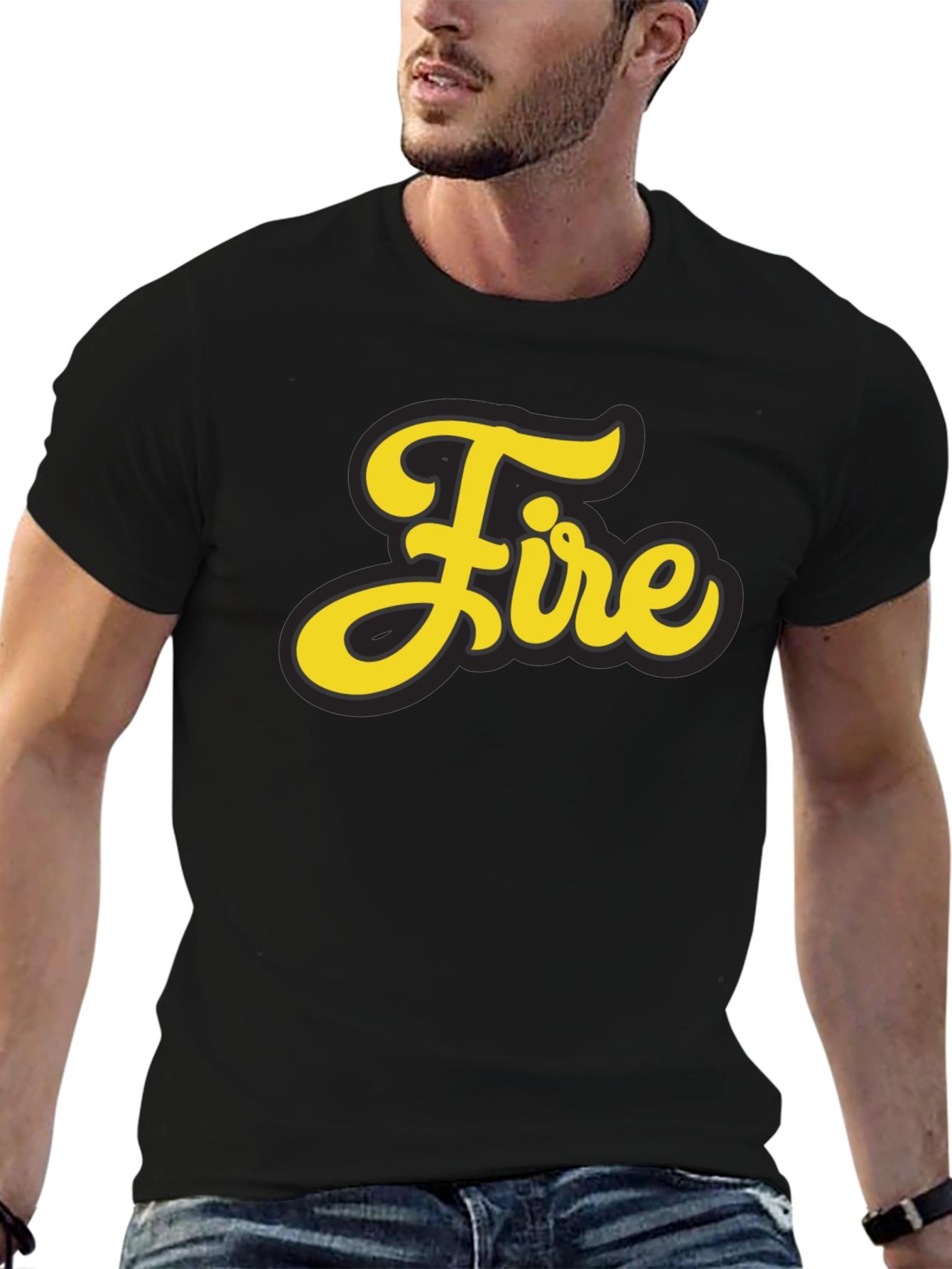 Fire Graphic Print Black T-Shirt