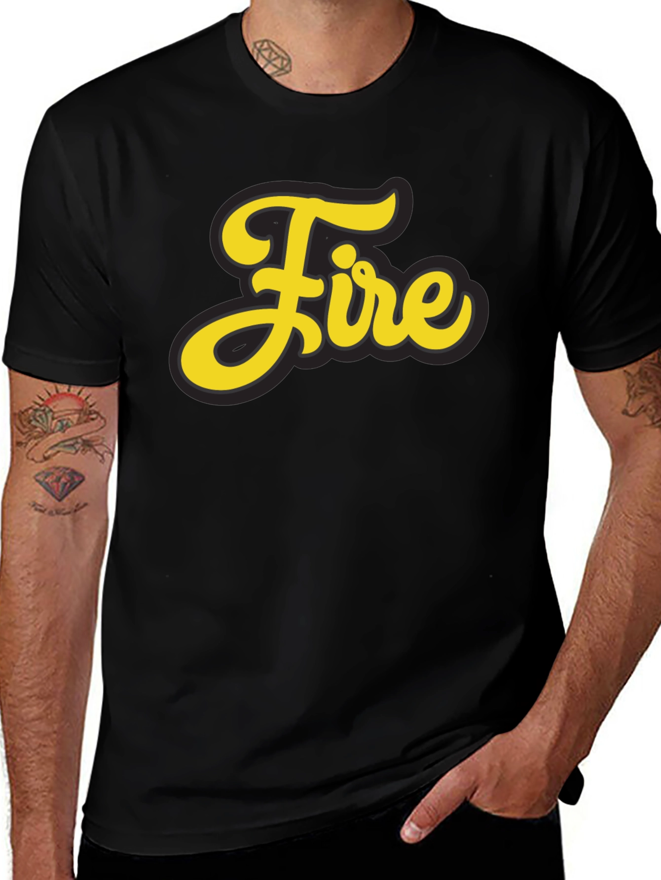 Fire Graphic Print Black T-Shirt