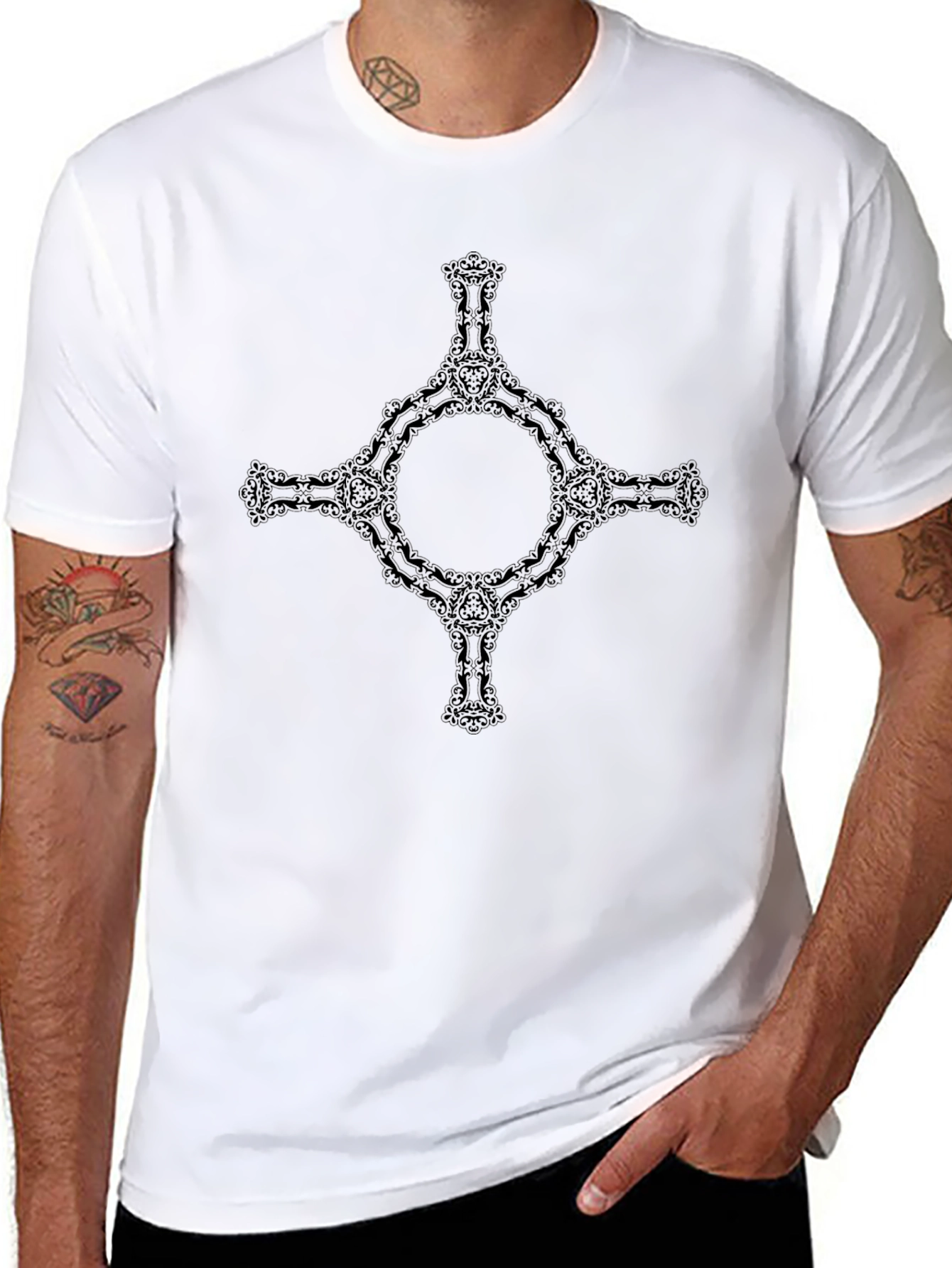 Gothic Circle Cross Black T-Shirt