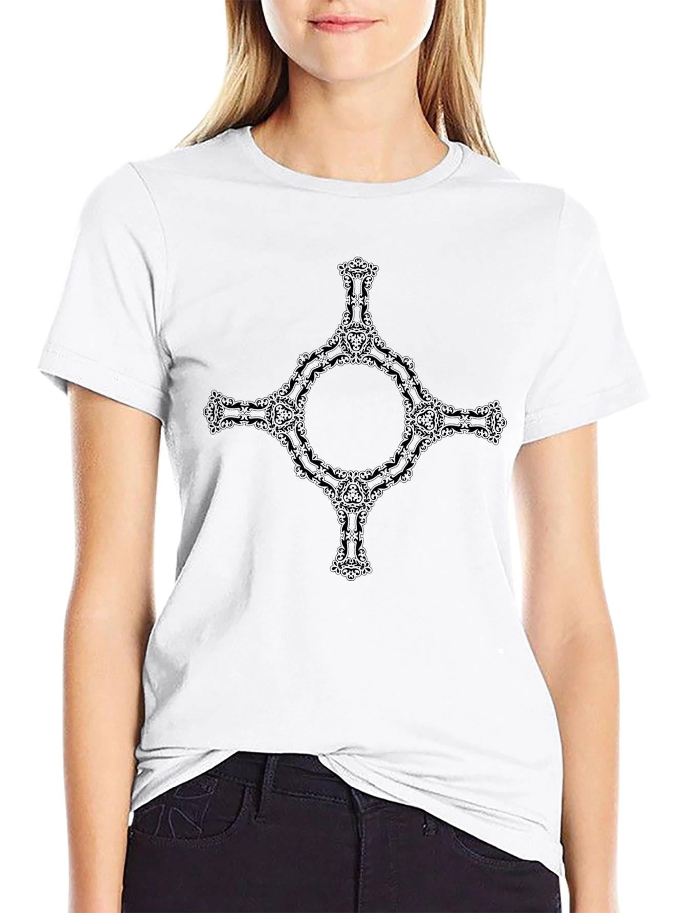 Gothic Circle Cross Black T-Shirt