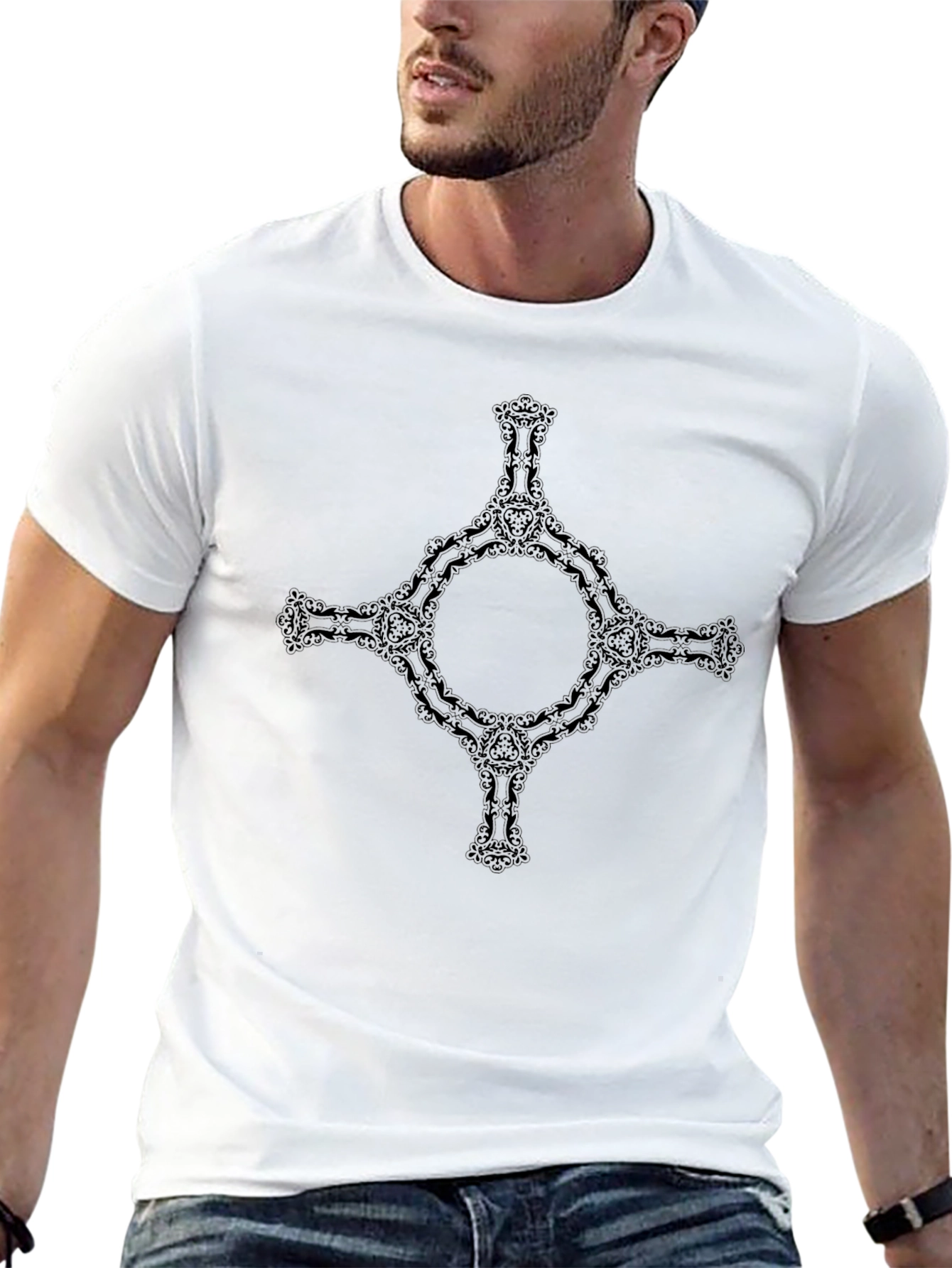 Gothic Circle Cross Black T-Shirt
