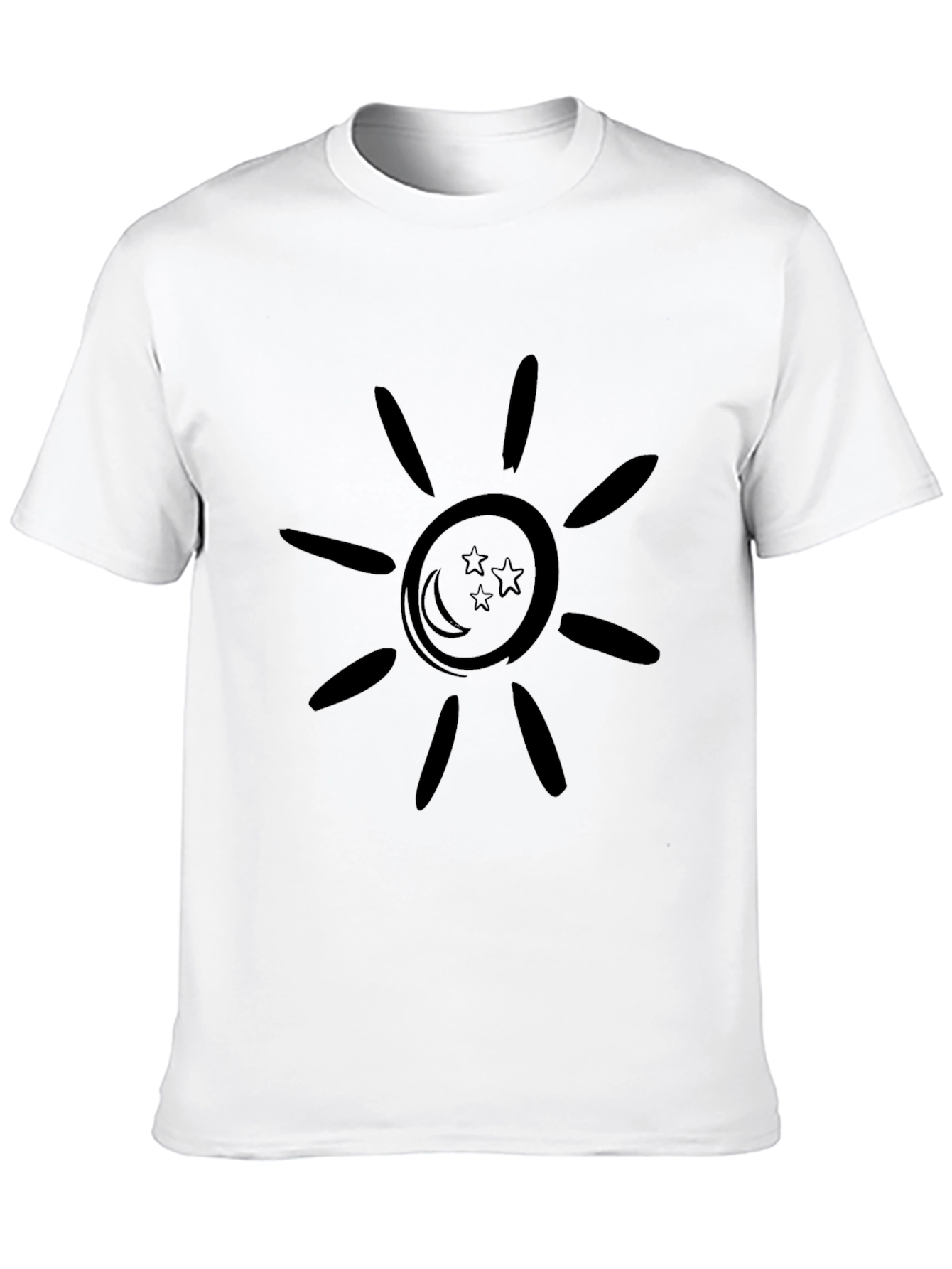 Black Graphic Tee: Sun Moon & Stars Design